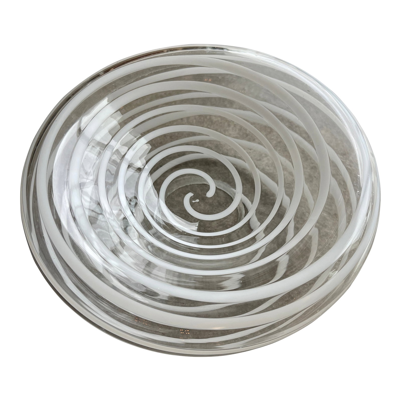 1980s Kurata Glass Sculpture Bowl Threaded Clear White Postmodern Mikassa Memphis Design (1 of 12)