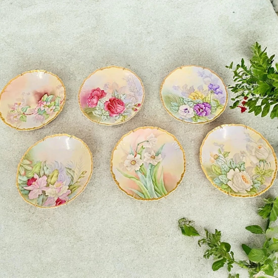 Late 19th Century Hand Painted Limoges Plates-J.P.L. France-Artist Signed-Floral Cabinet- Set of 6 - 2