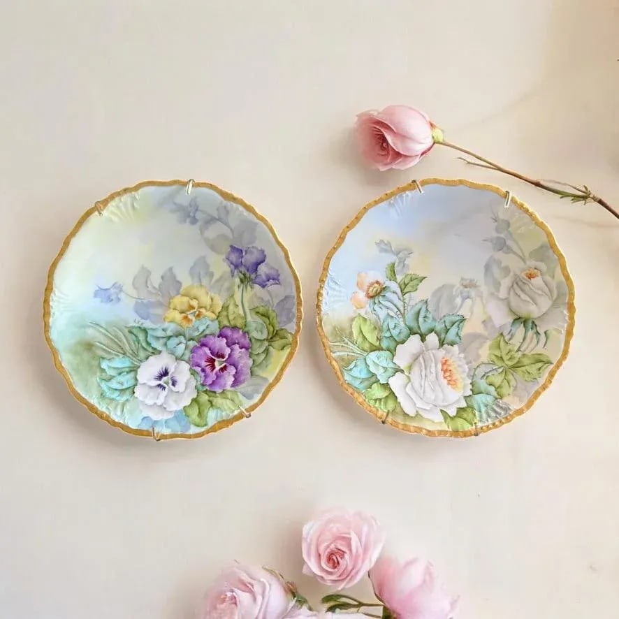 Late 19th Century Hand Painted Limoges Plates-J.P.L. France-Artist Signed-Floral Cabinet- Set of 6 - 3