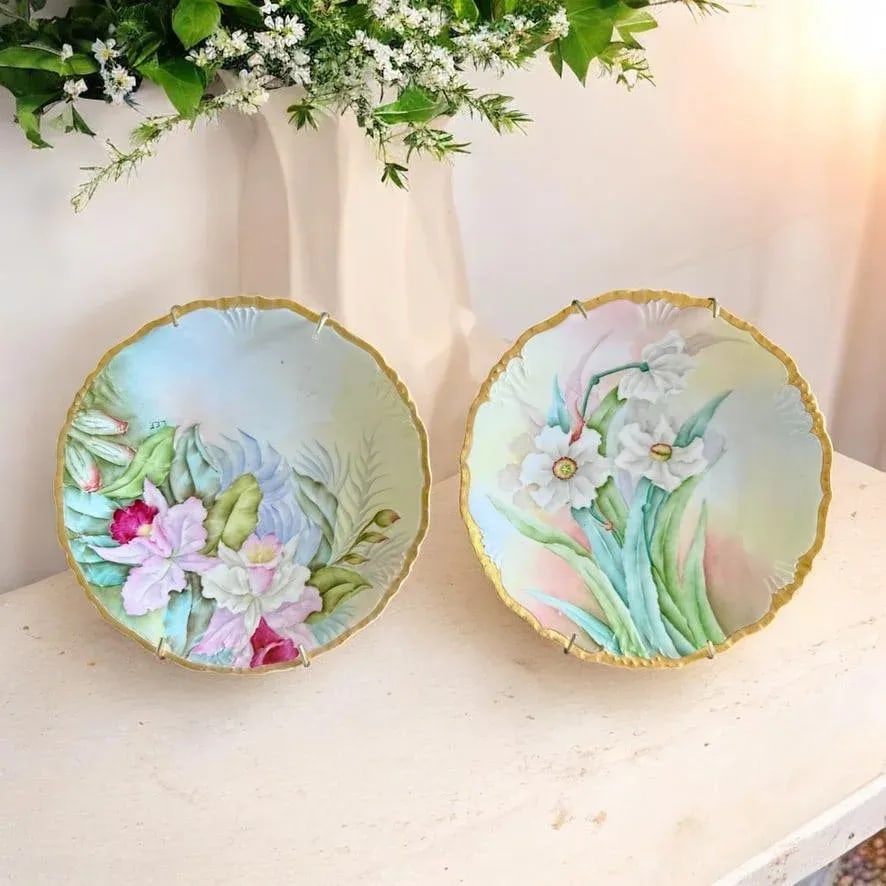 Late 19th Century Hand Painted Limoges Plates-J.P.L. France-Artist Signed-Floral Cabinet- Set of 6 - 5