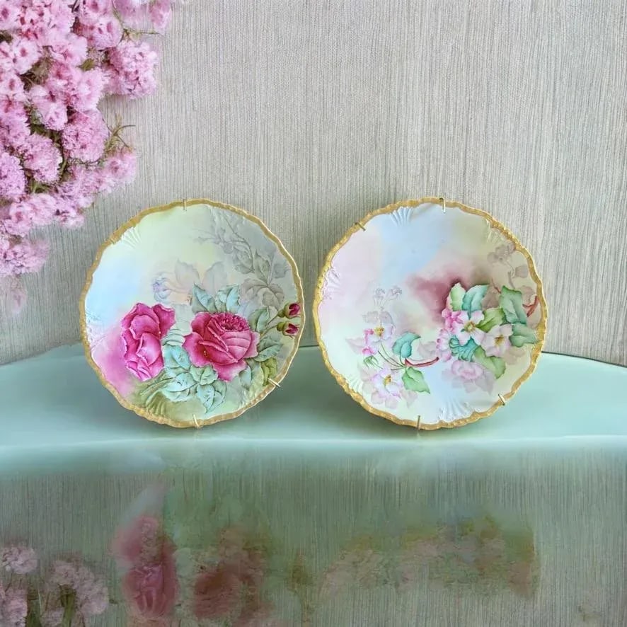 Late 19th Century Hand Painted Limoges Plates-J.P.L. France-Artist Signed-Floral Cabinet- Set of 6 - 6