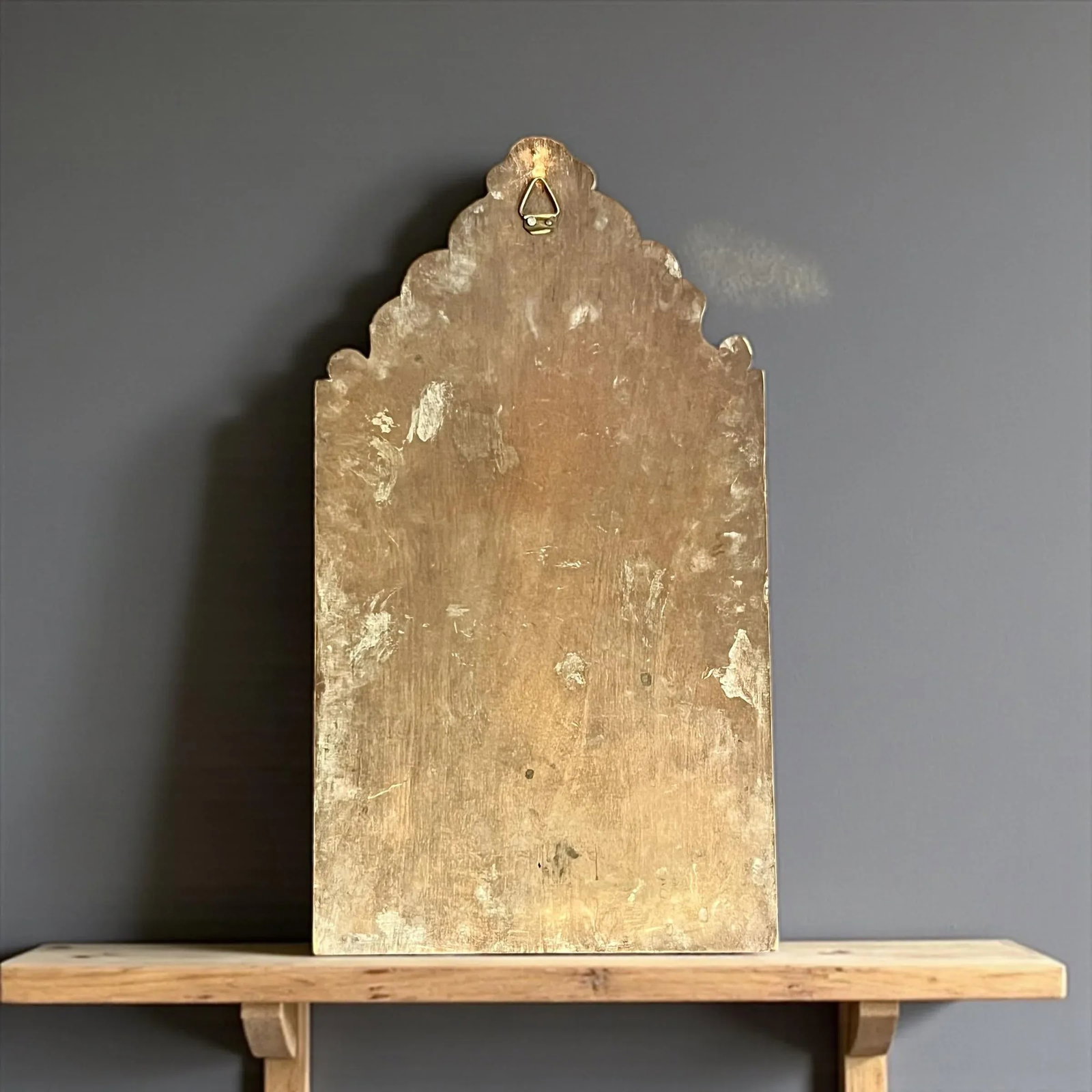 19th Century Brass Mirror With Beveled Glass-Dutch Scene Embellishment - 4