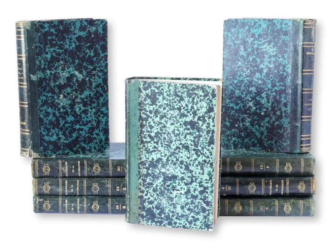 Mid-19th-Century French Leather Wrapped "Dictionnaire De La Conversation" Books - Set of 9 - 4
