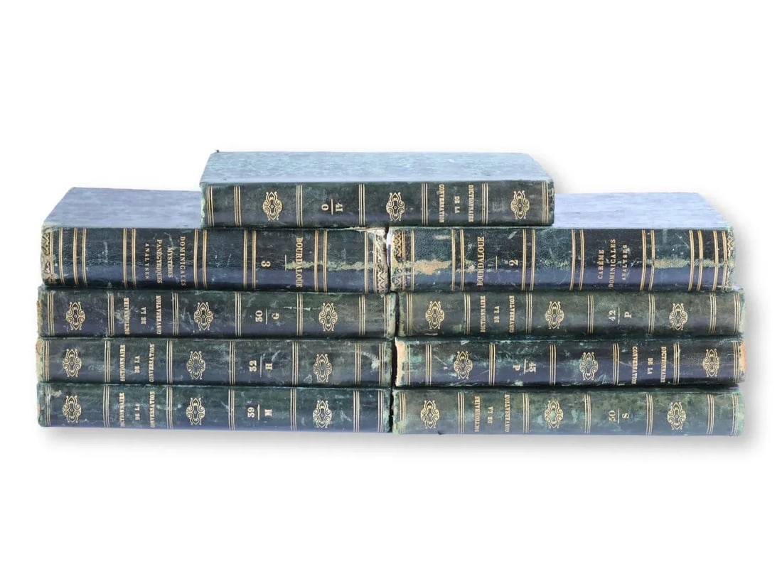 Mid-19th-Century French Leather Wrapped "Dictionnaire De La Conversation" Books - Set of 9 - 7