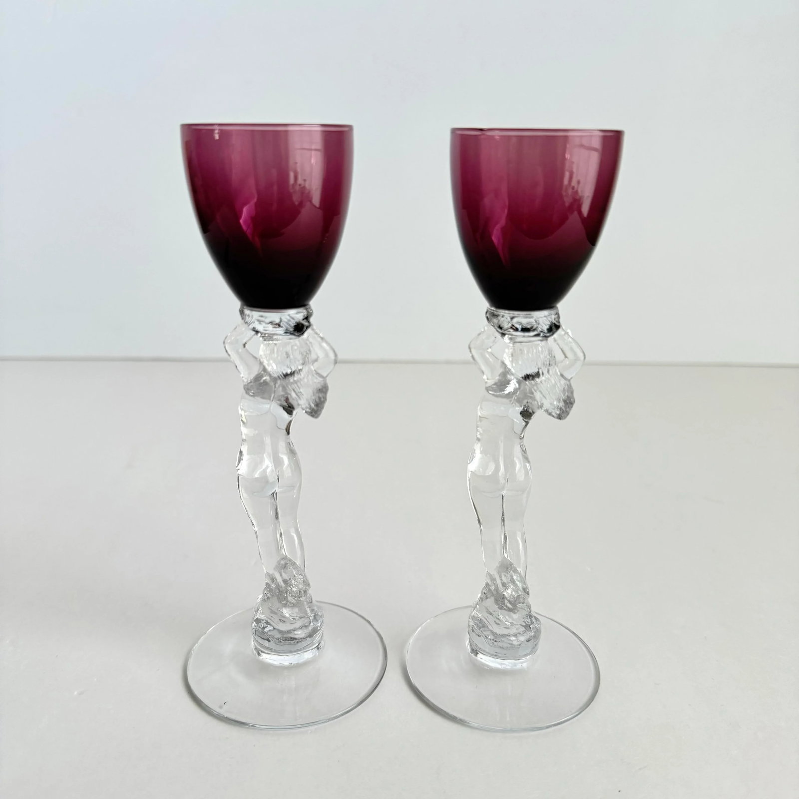 Cambridge Statuesque Nude Stem Cordial Glasses Brandy Port Wine Purple Amethyst Bowl - 3