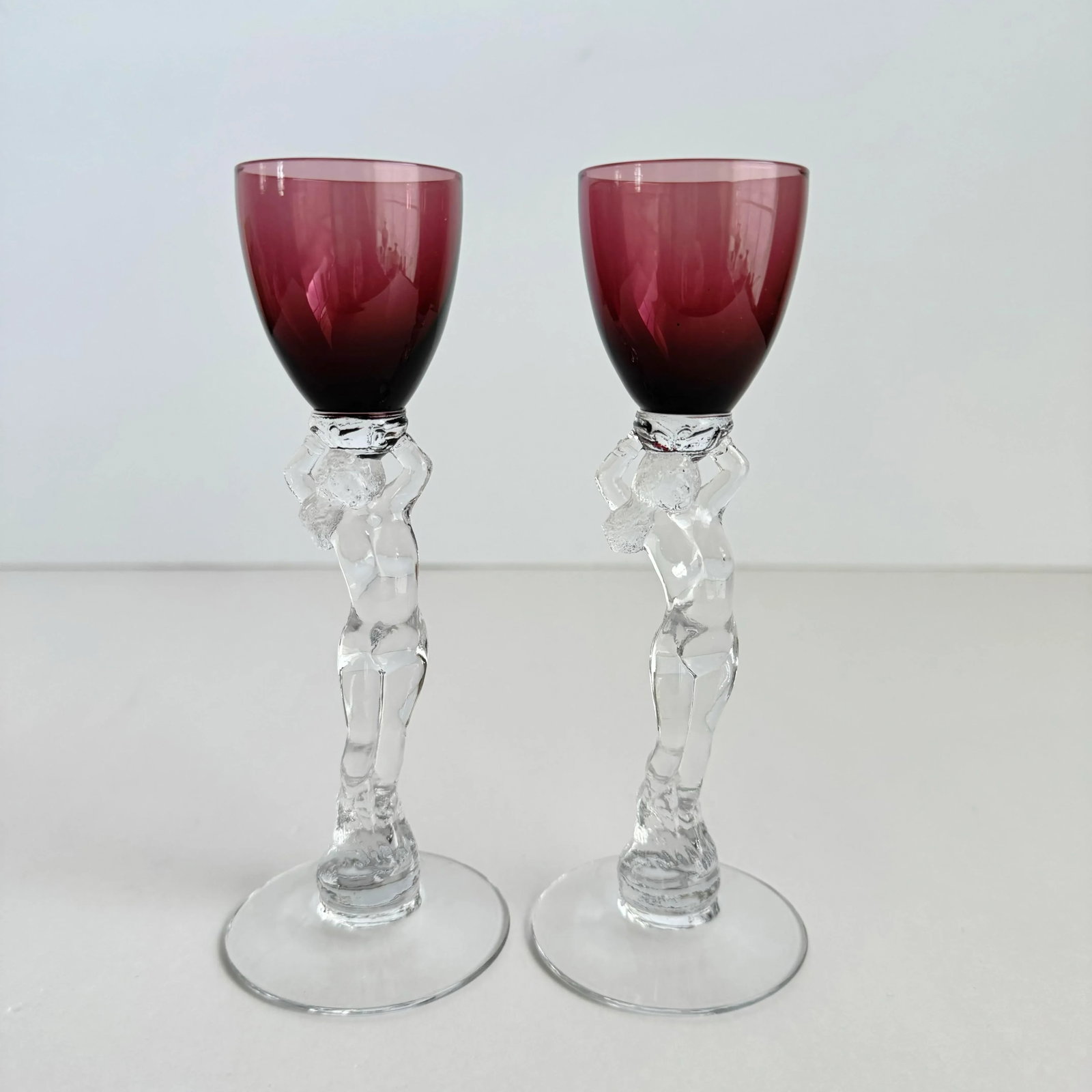 Cambridge Statuesque Nude Stem Cordial Glasses Brandy Port Wine Purple Amethyst Bowl - 4