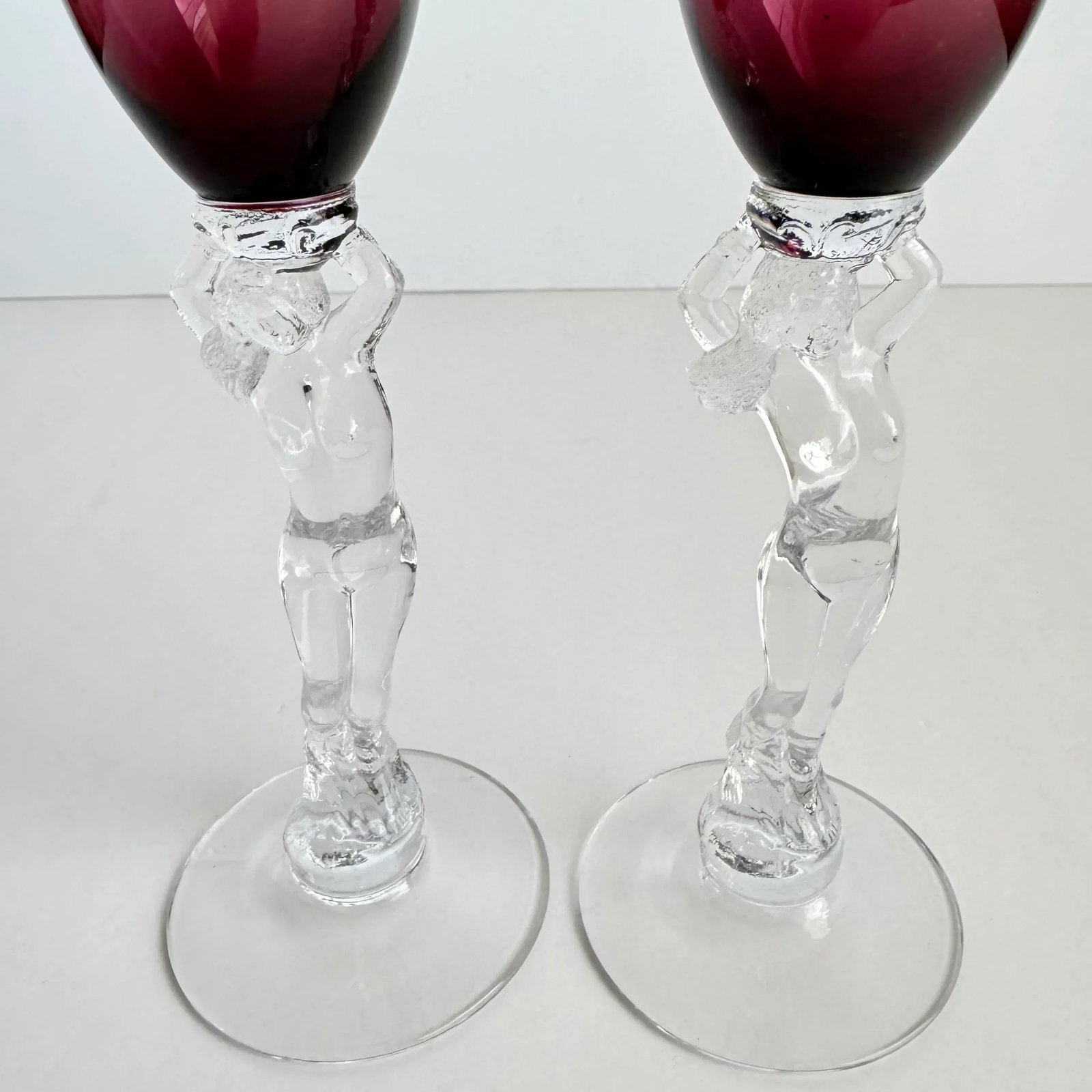 Cambridge Statuesque Nude Stem Cordial Glasses Brandy Port Wine Purple Amethyst Bowl - 7