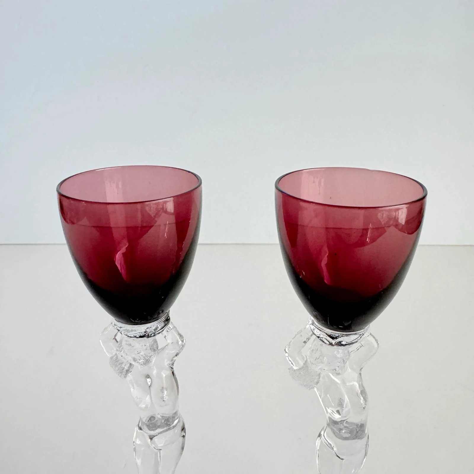 Cambridge Statuesque Nude Stem Cordial Glasses Brandy Port Wine Purple Amethyst Bowl - 8