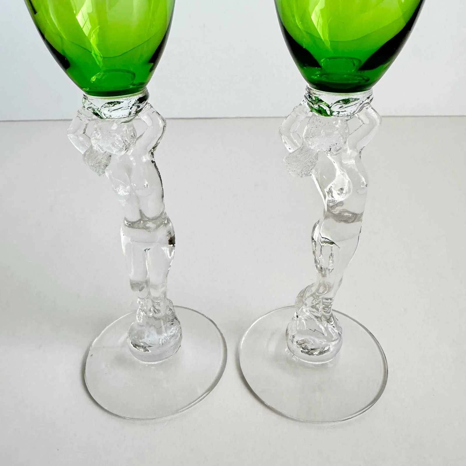 Cambridge Statuesque Nude Stem Cordial Glasses Brandy Port Wine Emerald Green Bowl - 10