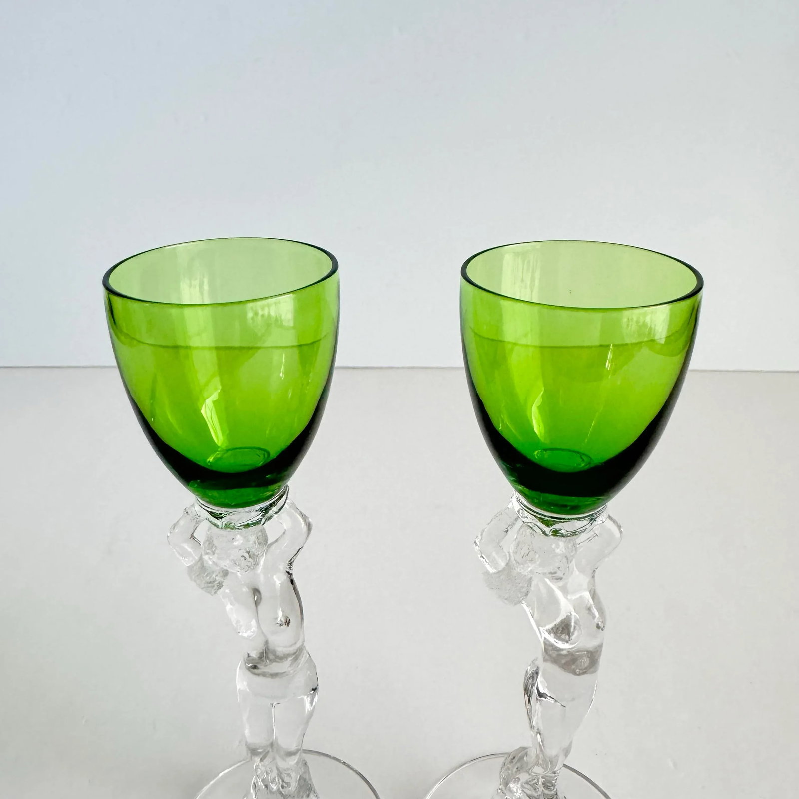 Cambridge Statuesque Nude Stem Cordial Glasses Brandy Port Wine Emerald Green Bowl - 3