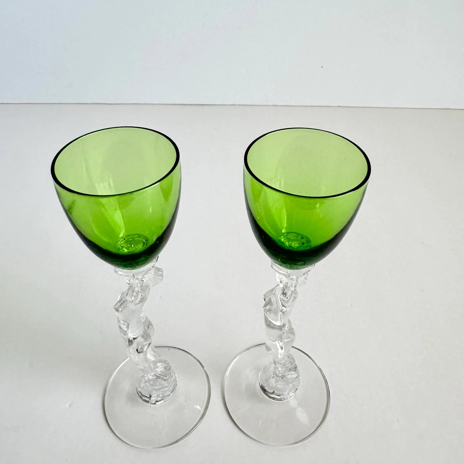 Cambridge Statuesque Nude Stem Cordial Glasses Brandy Port Wine Emerald Green Bowl - 4