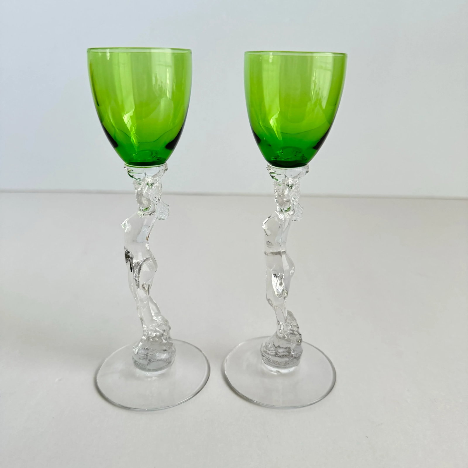 Cambridge Statuesque Nude Stem Cordial Glasses Brandy Port Wine Emerald Green Bowl - 5