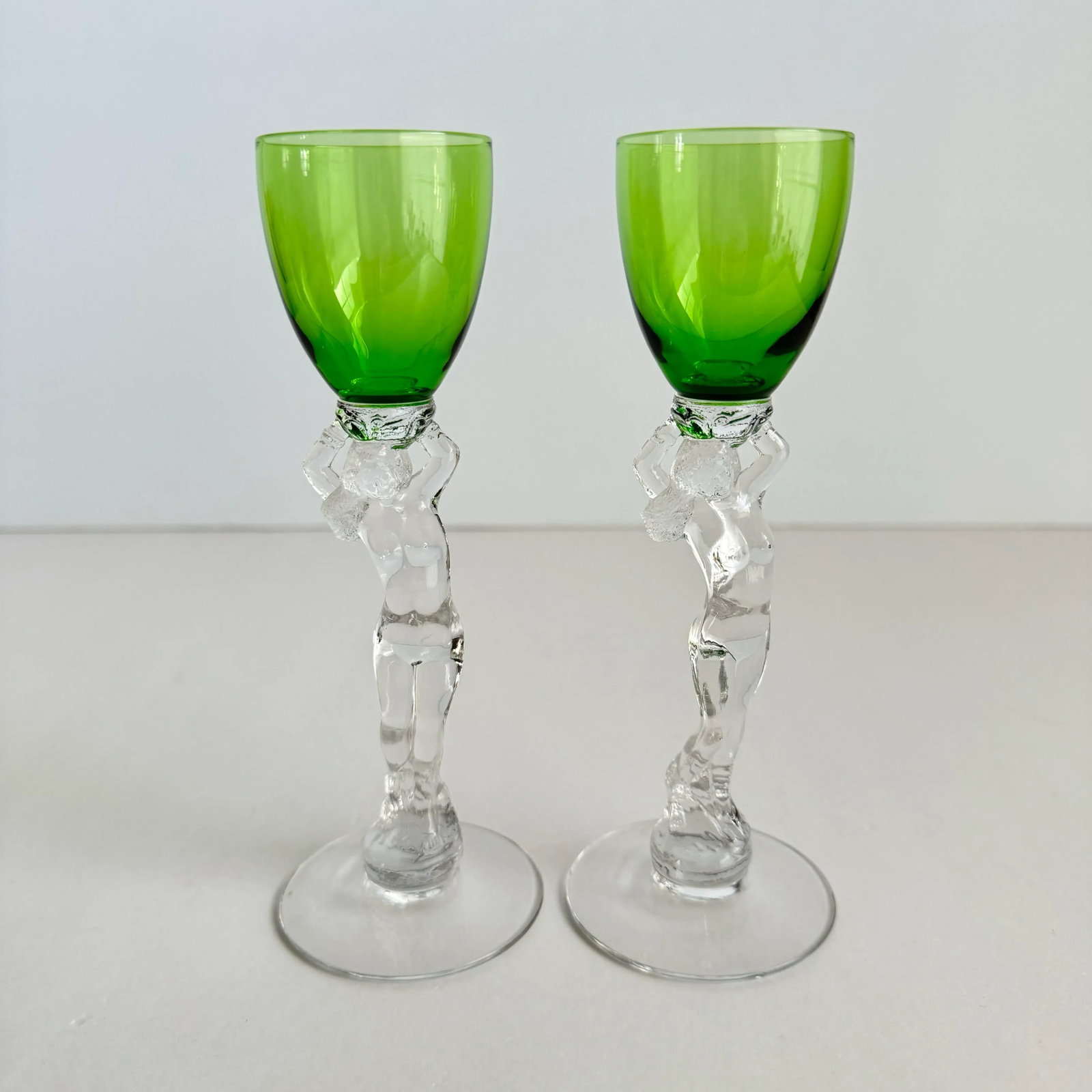 Cambridge Statuesque Nude Stem Cordial Glasses Brandy Port Wine Emerald Green Bowl - 9