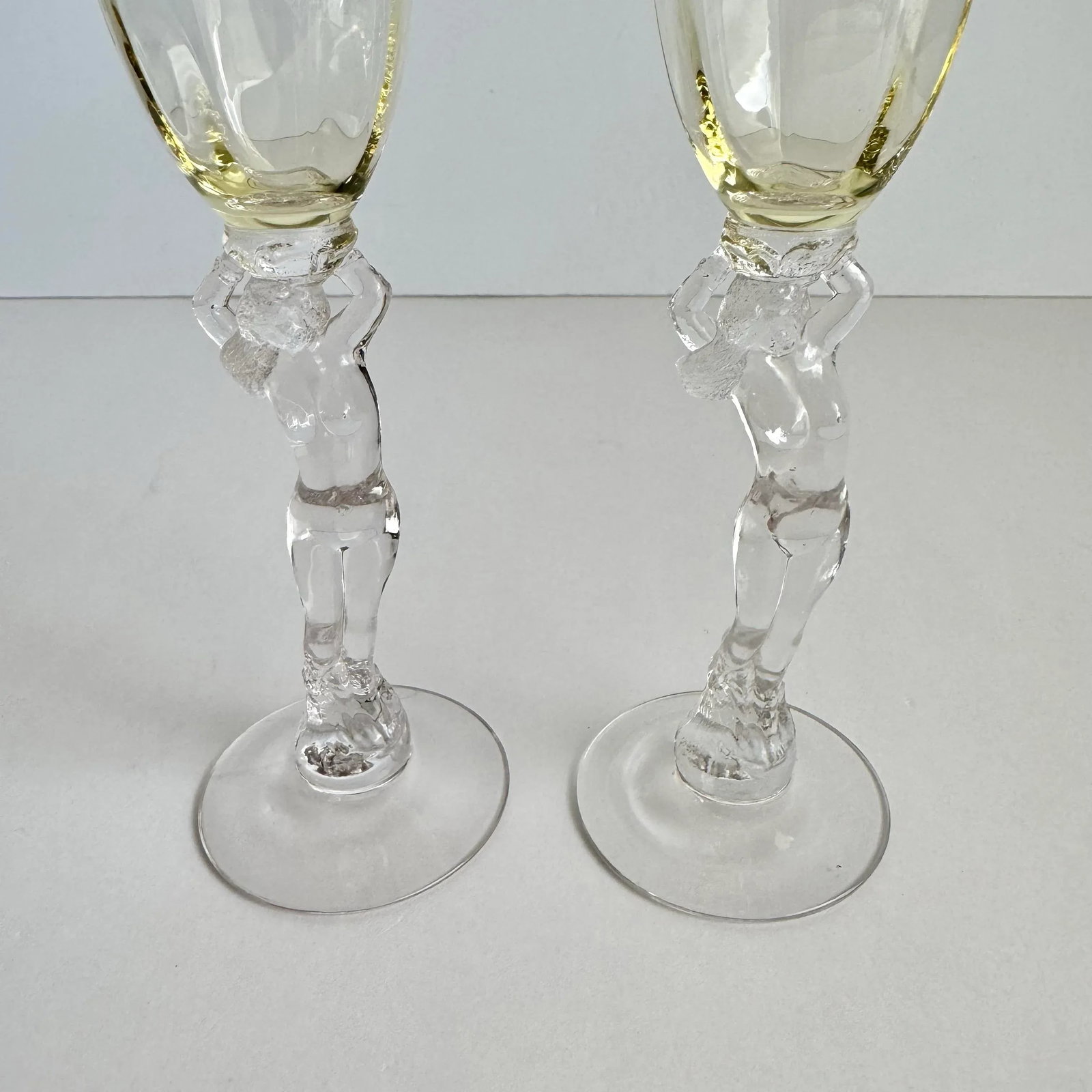 Cambridge Statuesque Nude Stem Cordial Glasses Brandy Port Wine Pale Yellow Bowl - 3