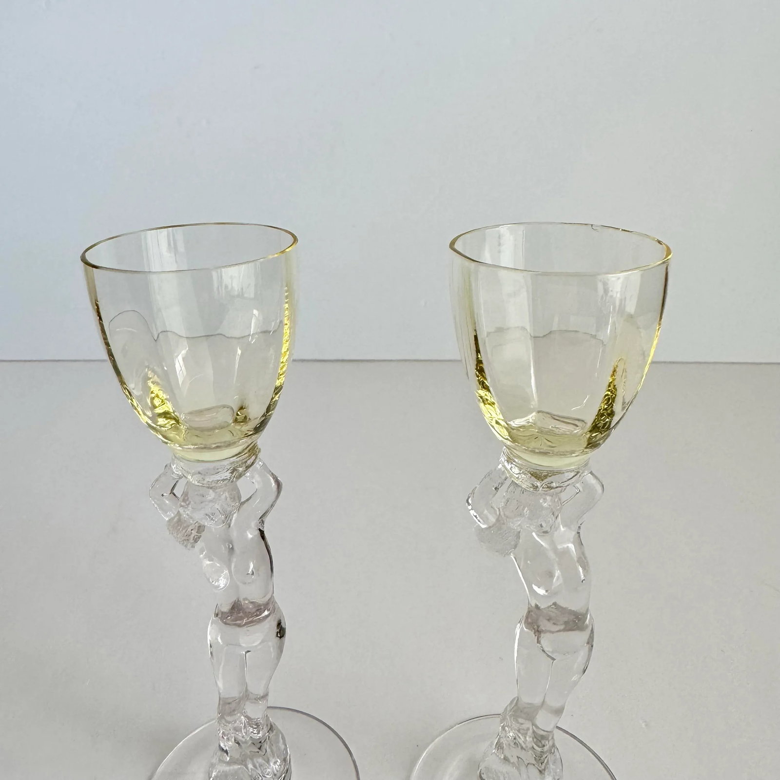 Cambridge Statuesque Nude Stem Cordial Glasses Brandy Port Wine Pale Yellow Bowl - 4