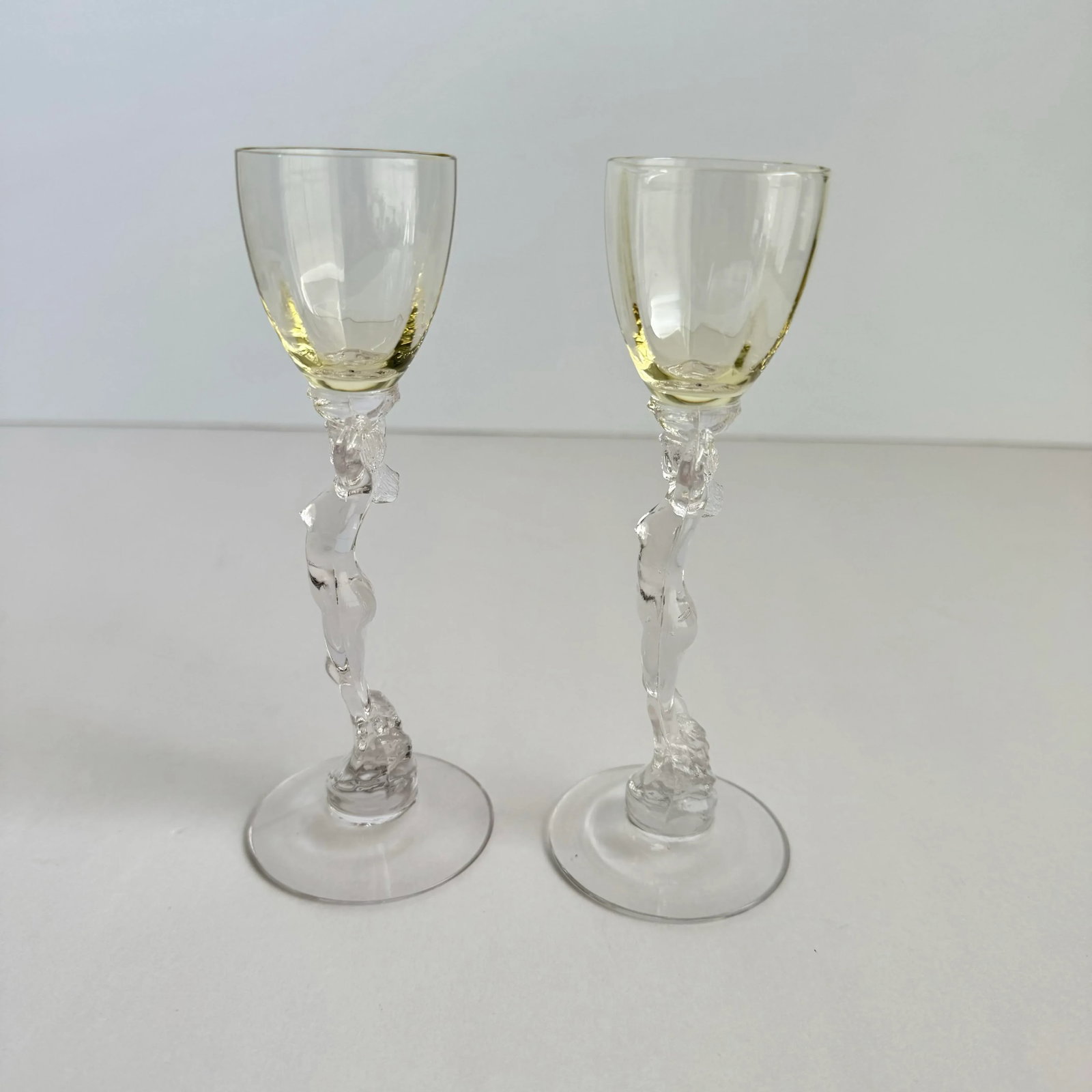 Cambridge Statuesque Nude Stem Cordial Glasses Brandy Port Wine Pale Yellow Bowl - 6