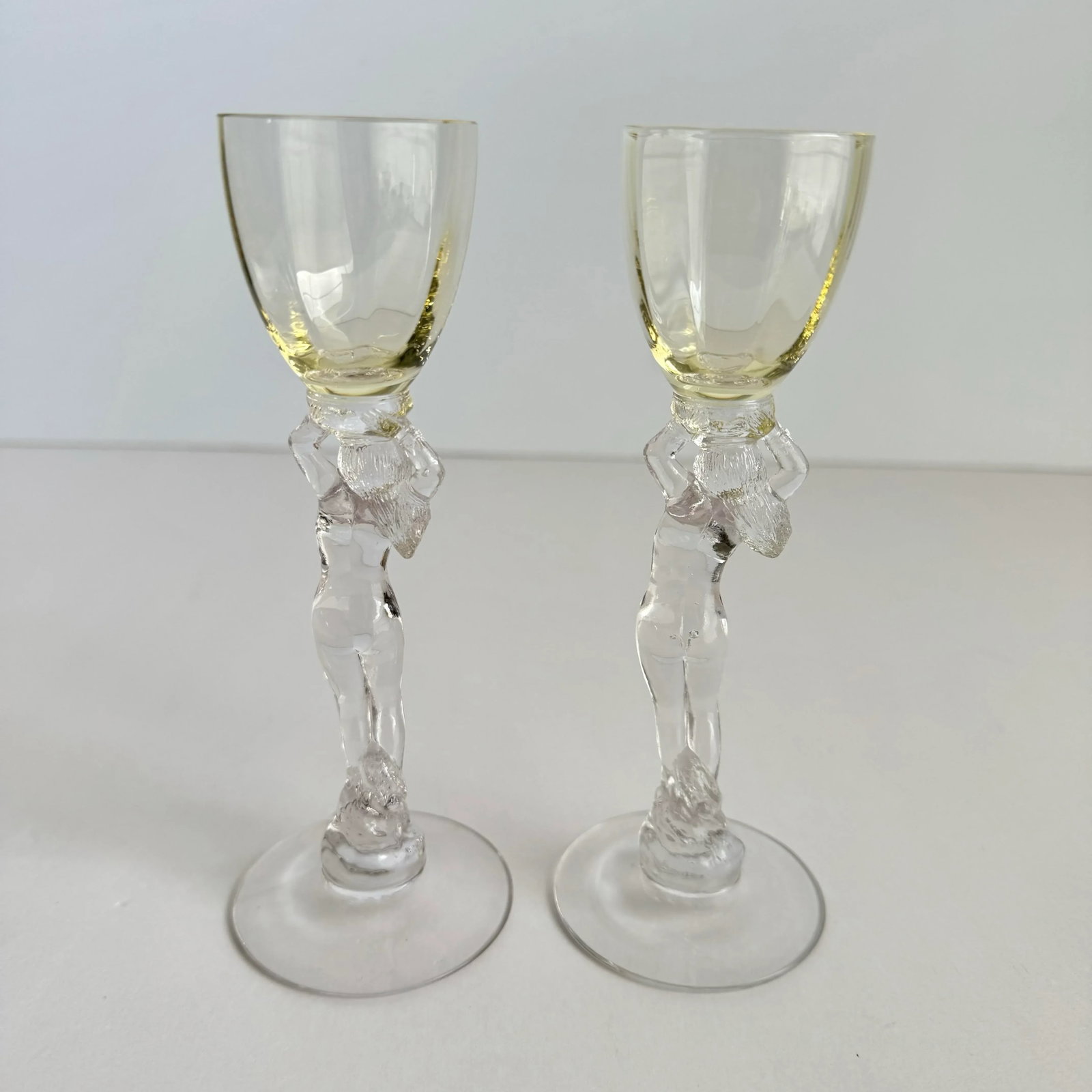 Cambridge Statuesque Nude Stem Cordial Glasses Brandy Port Wine Pale Yellow Bowl - 7