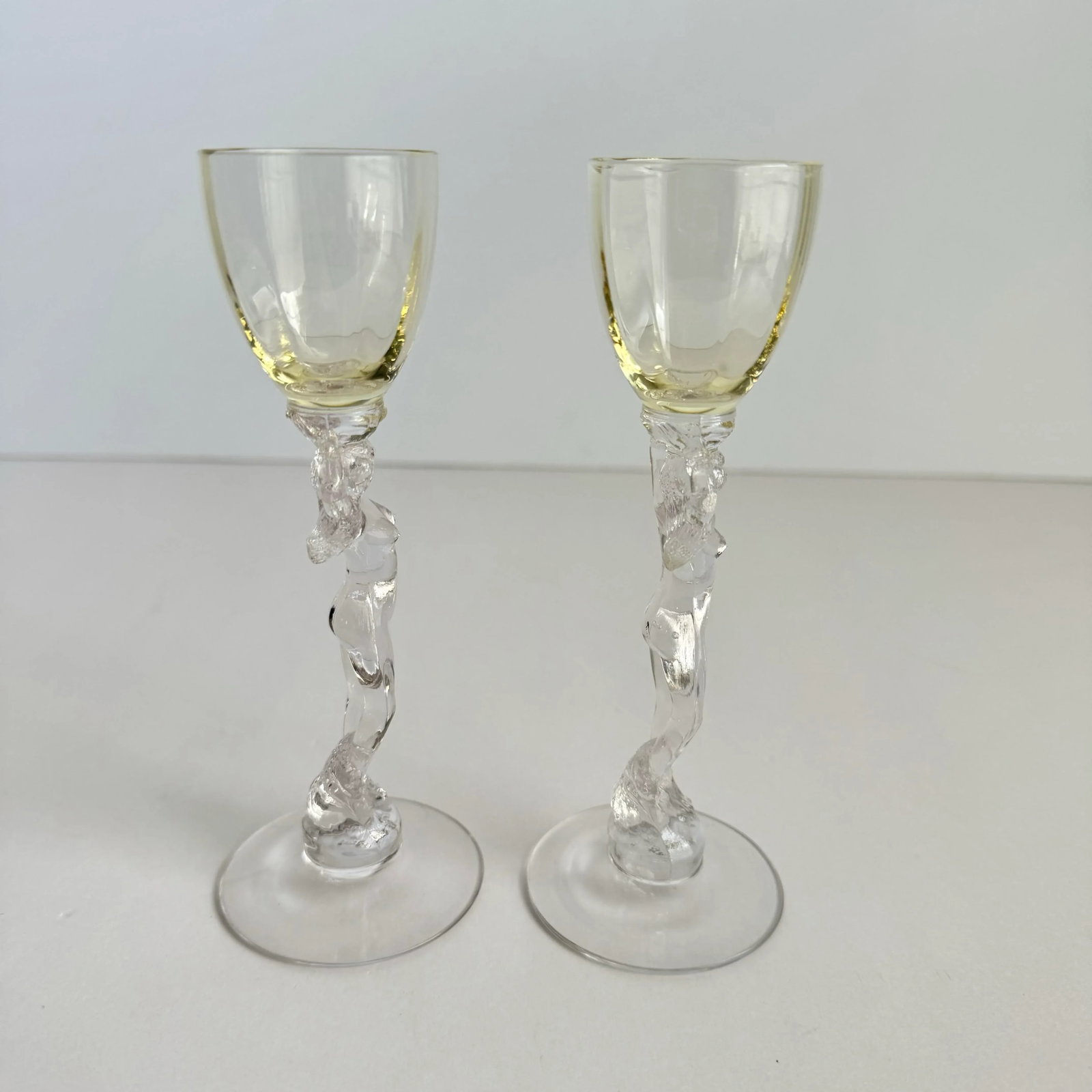 Cambridge Statuesque Nude Stem Cordial Glasses Brandy Port Wine Pale Yellow Bowl - 9