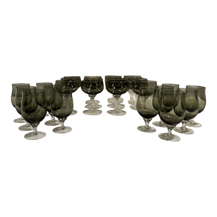1960s Mid-Century Modern Sasaski Smoked Crystal Stemware Set of 24 (1 of 9)