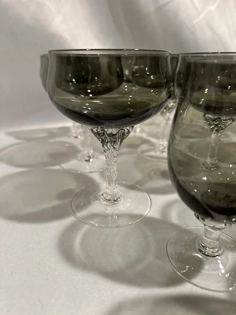 1960s Mid-Century Modern Sasaski Smoked Crystal Stemware Set of 24 - 8