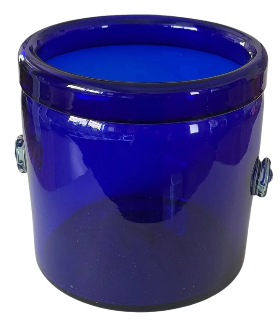 Large Vintage Hand Blown Glass Cobalt Blue Champagne or Ice Bucket - 11