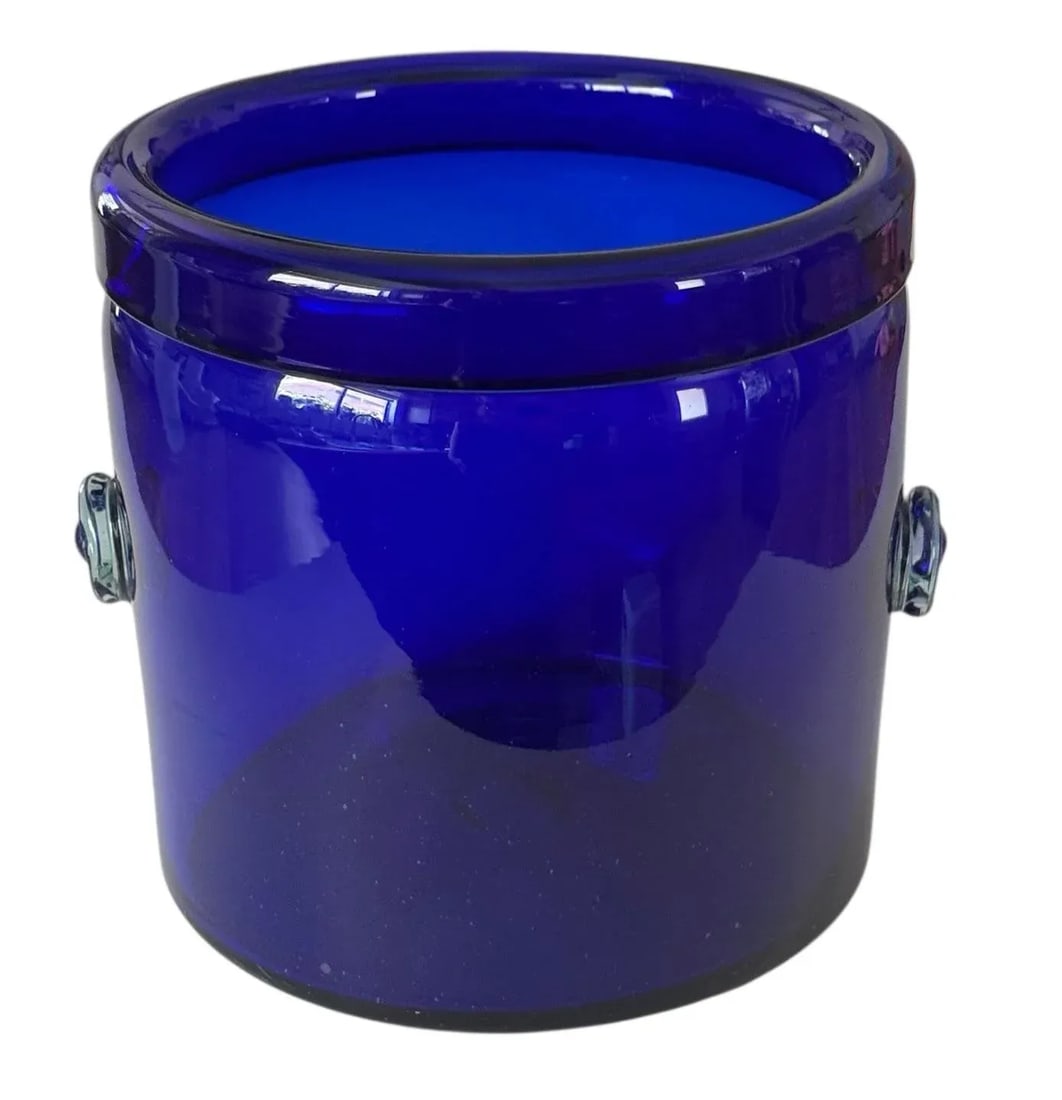 Large Vintage Hand Blown Glass Cobalt Blue Champagne or Ice Bucket - 12