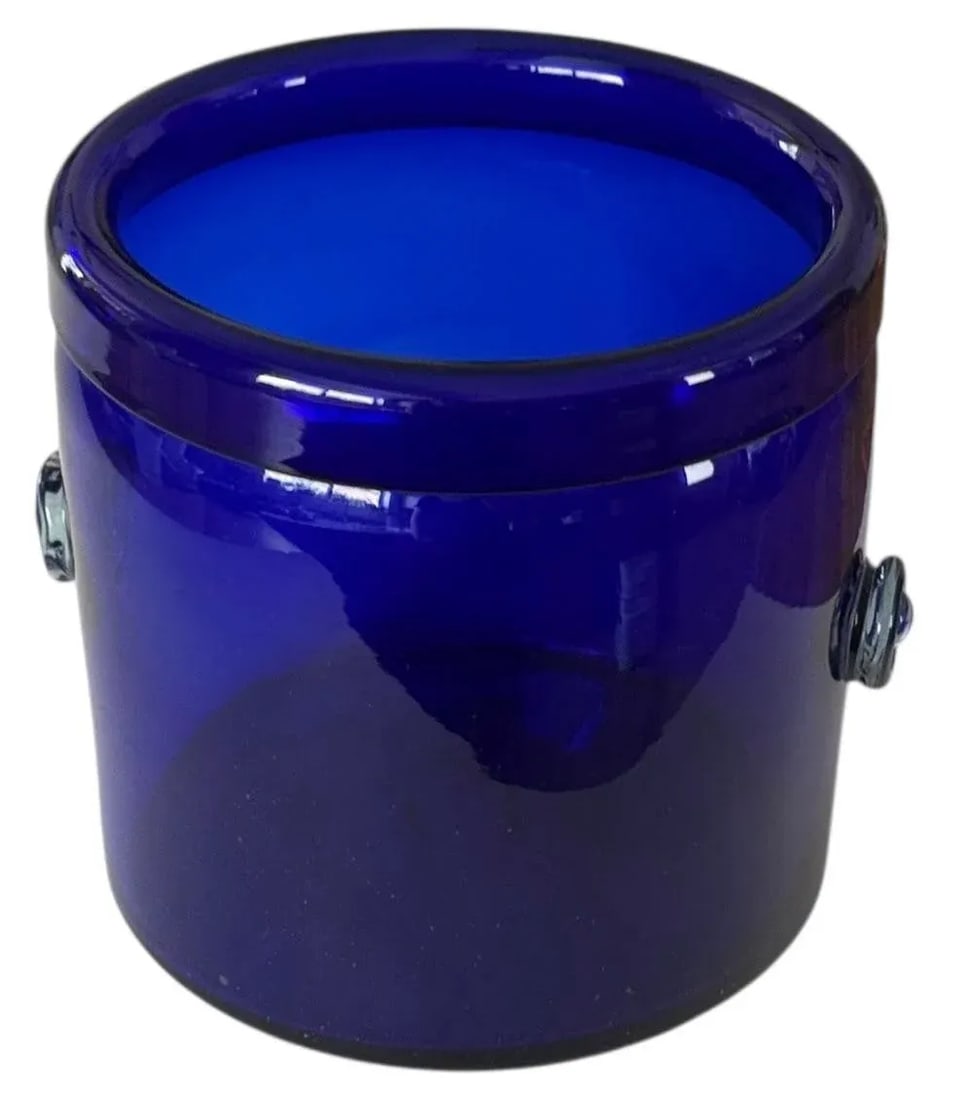 Large Vintage Hand Blown Glass Cobalt Blue Champagne or Ice Bucket - 2