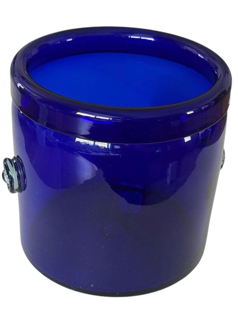 Large Vintage Hand Blown Glass Cobalt Blue Champagne or Ice Bucket - 4