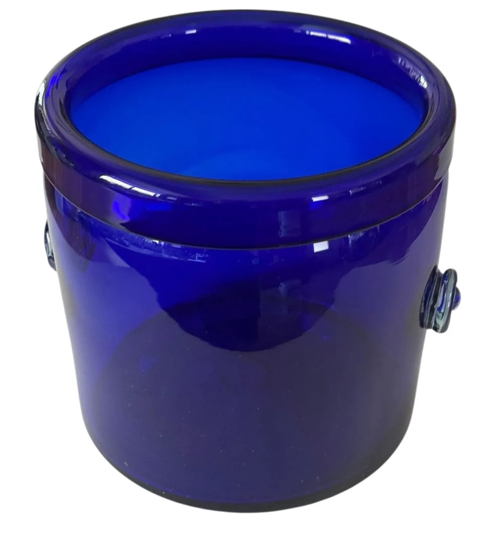 Large Vintage Hand Blown Glass Cobalt Blue Champagne or Ice Bucket - 5