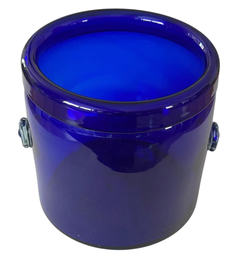 Large Vintage Hand Blown Glass Cobalt Blue Champagne or Ice Bucket - 6