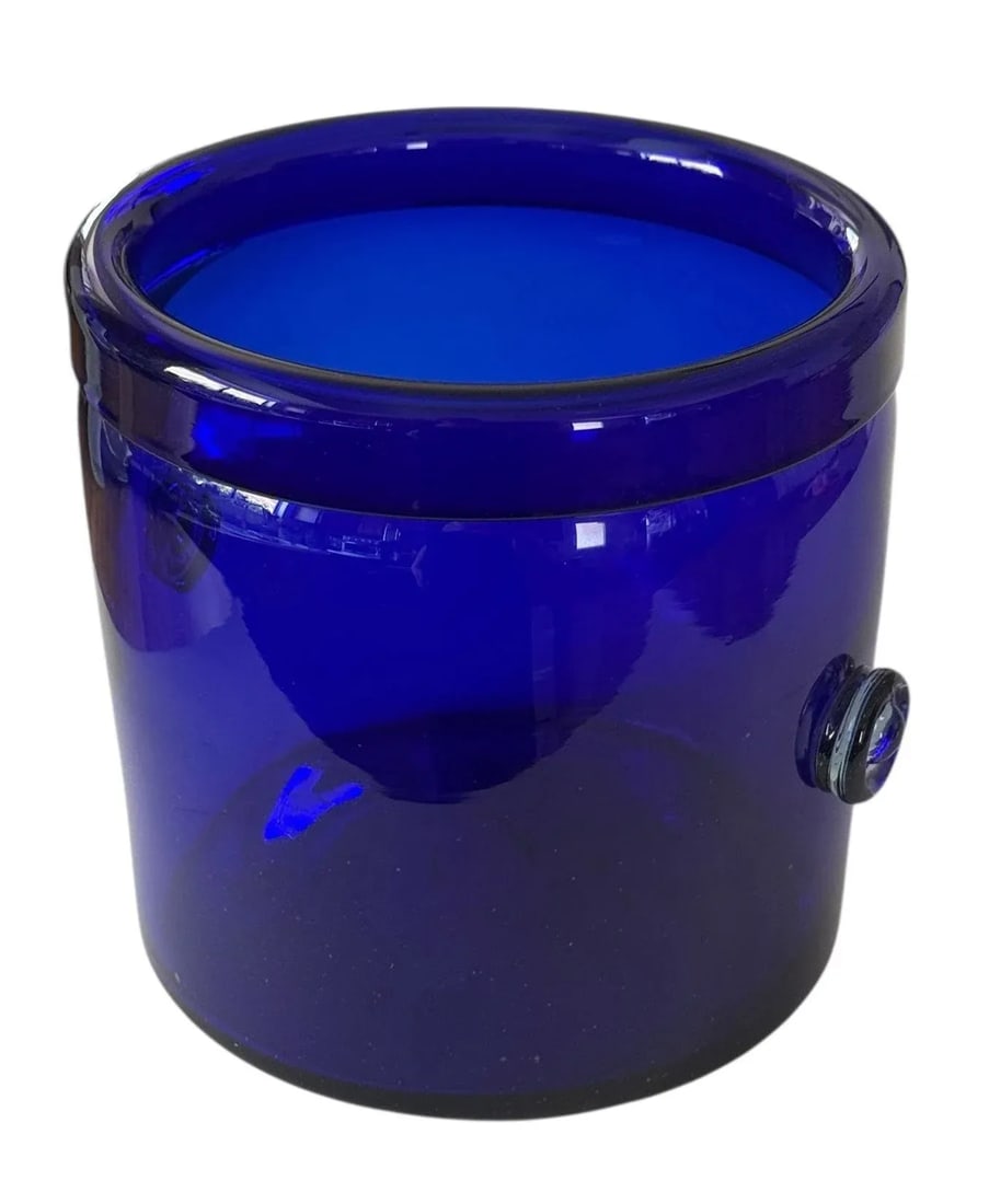 Large Vintage Hand Blown Glass Cobalt Blue Champagne or Ice Bucket - 7