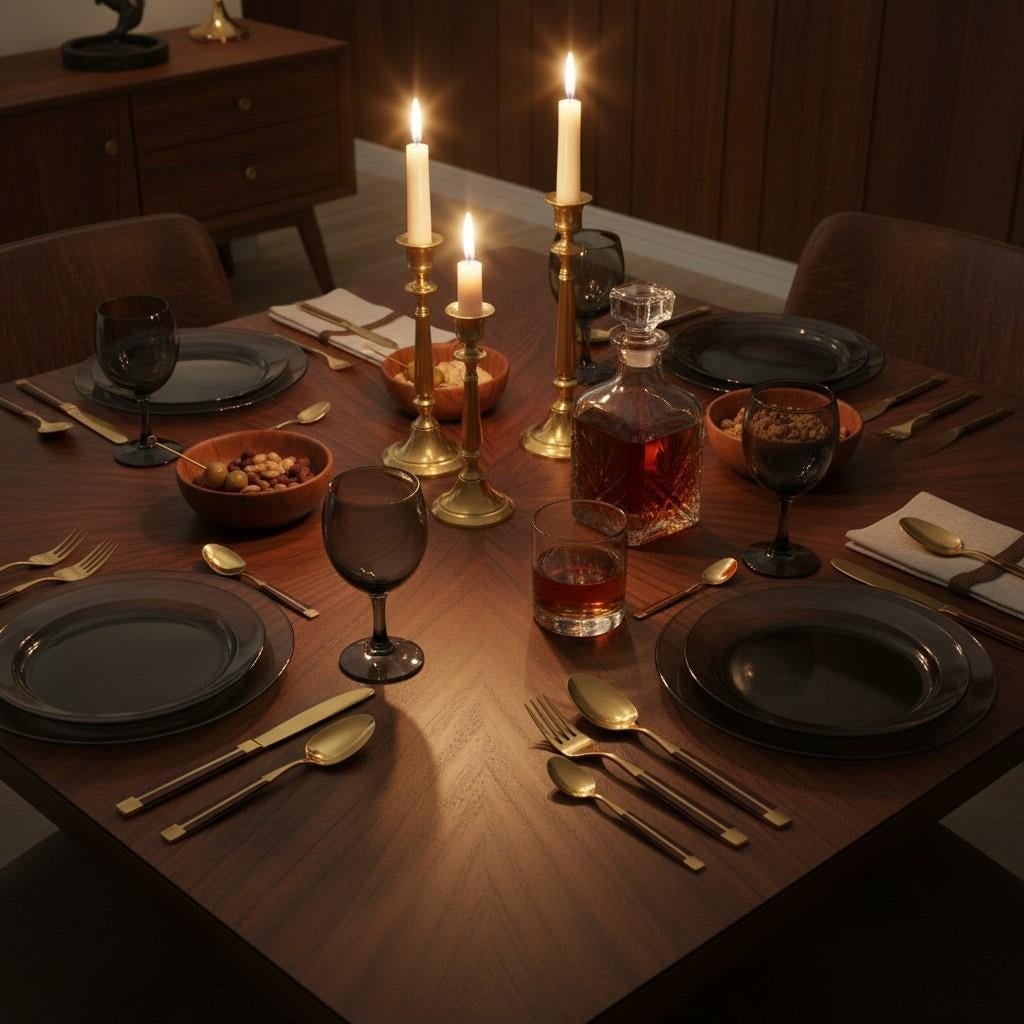 Mid Century Modern Flatware Set in Rosewood & Bronze-Teak Case, Thailand- 100 Pieces - 10