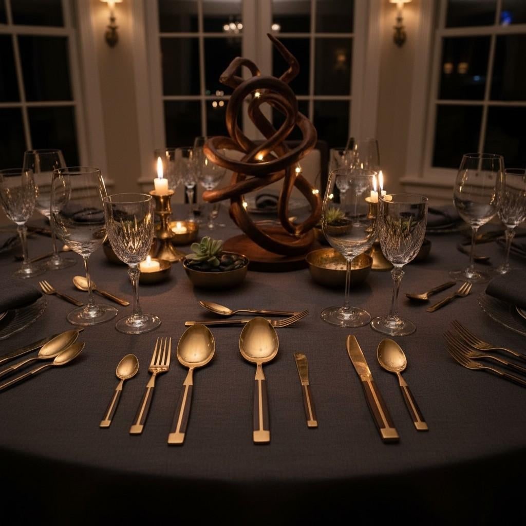 Mid Century Modern Flatware Set in Rosewood & Bronze-Teak Case, Thailand- 100 Pieces - 3