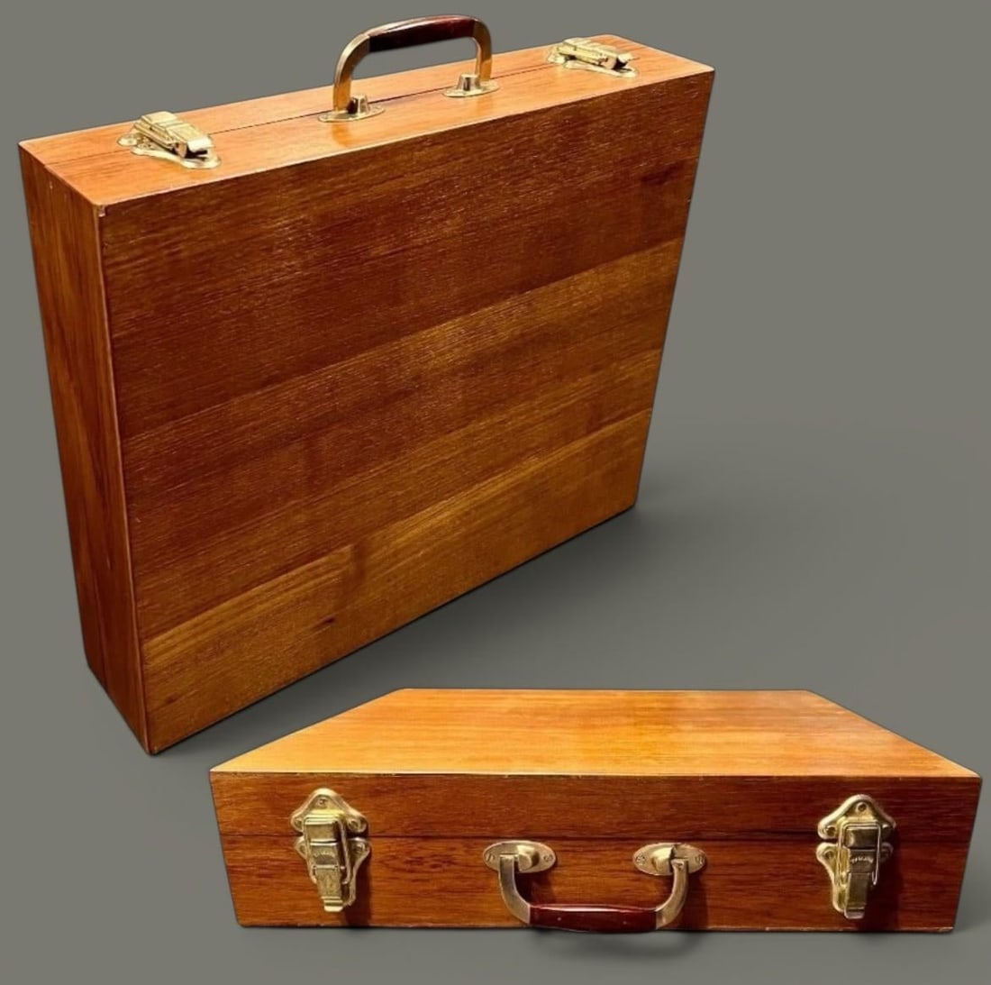 Mid Century Modern Flatware Set in Rosewood & Bronze-Teak Case, Thailand- 100 Pieces - 5