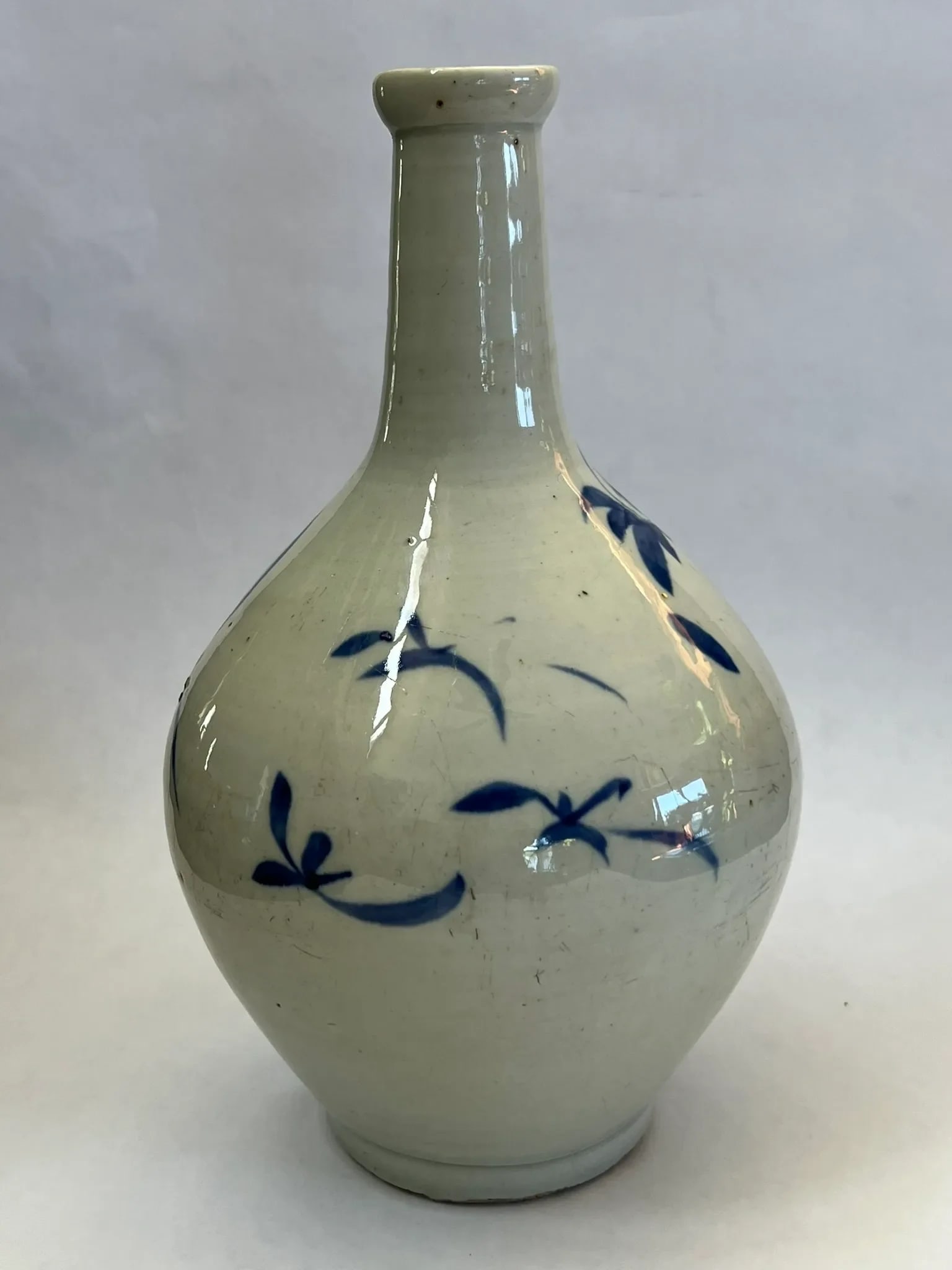 Antique Korean Sake Bottle With Underglaze Blue Flower - 6
