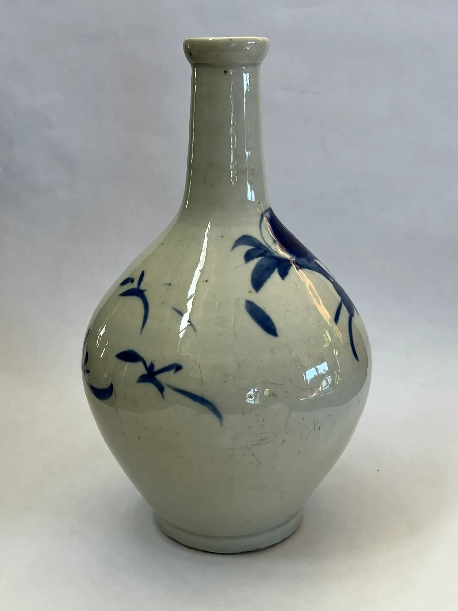 Antique Korean Sake Bottle With Underglaze Blue Flower - 7