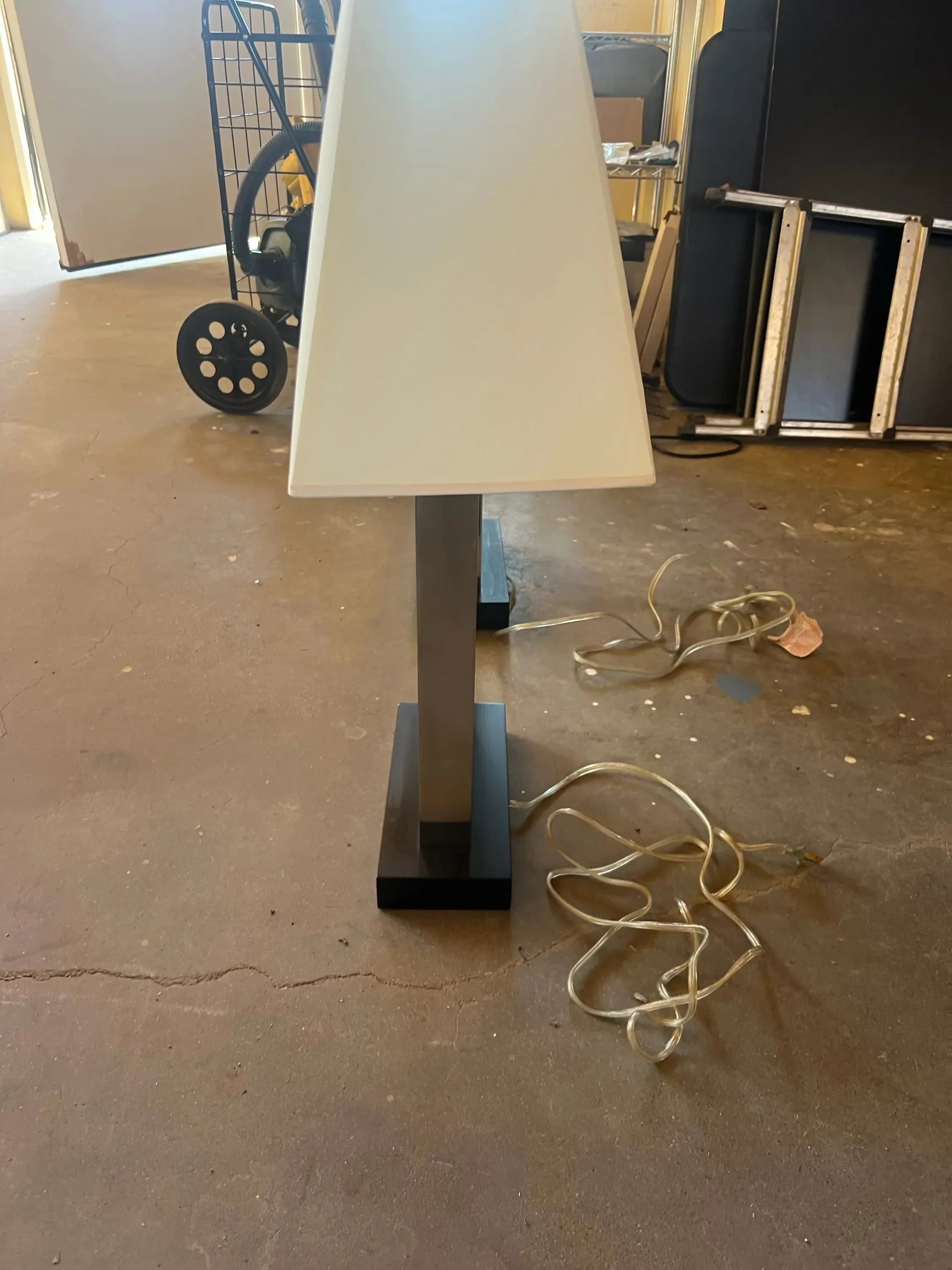 Pair of Modern Brushed Robert Abbey Style Metal Open-Frame Table Lamps - 9
