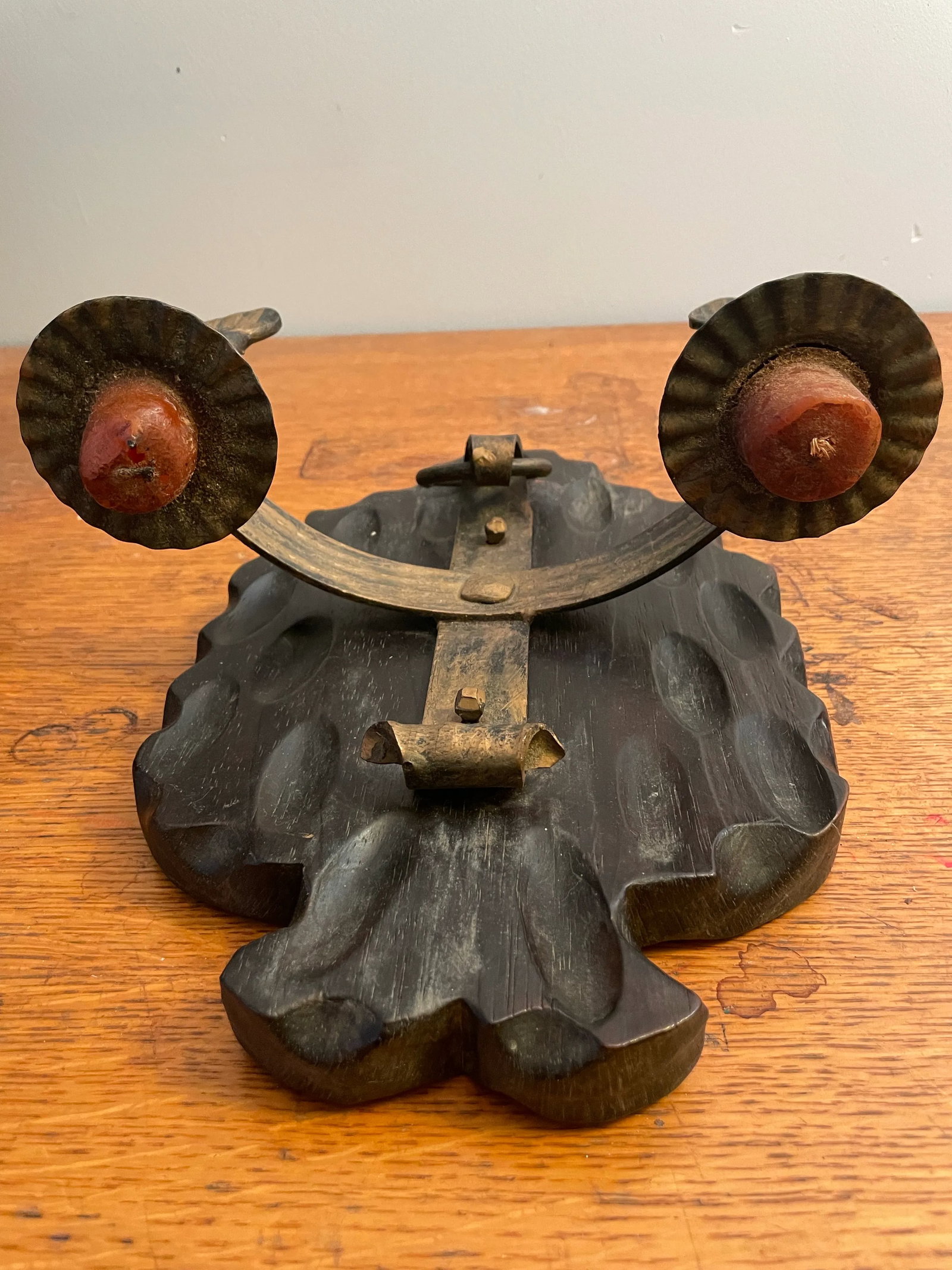 Vintage Wrought Iron and Carved Wood Wall Sconce - 2