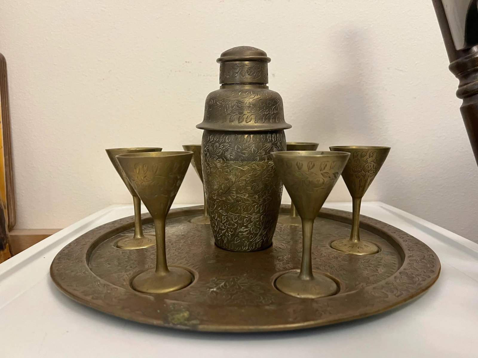 1930s Vintage Cocktail Shaker Set Brass Liquor Set - 2