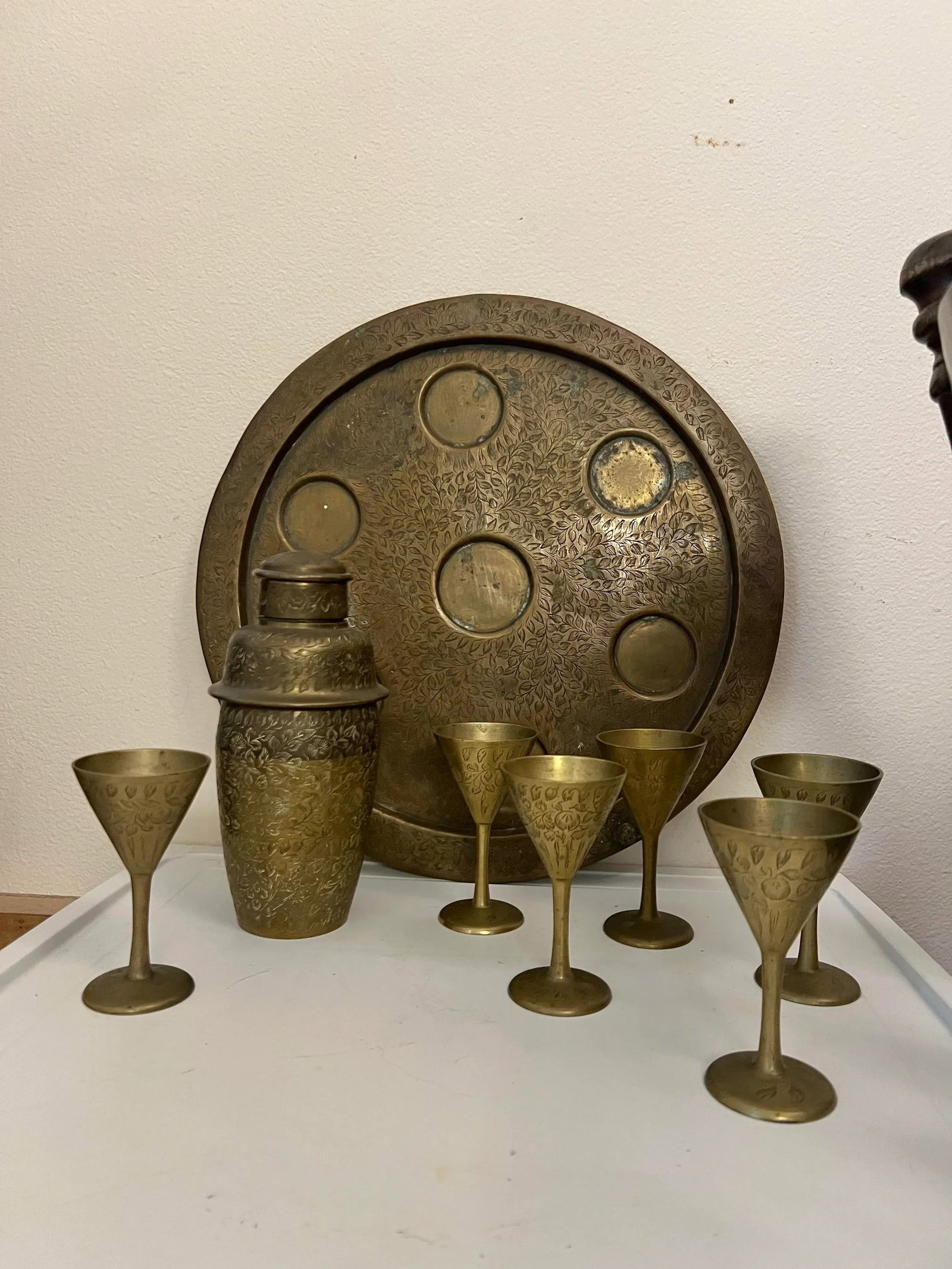 1930s Vintage Cocktail Shaker Set Brass Liquor Set - 3