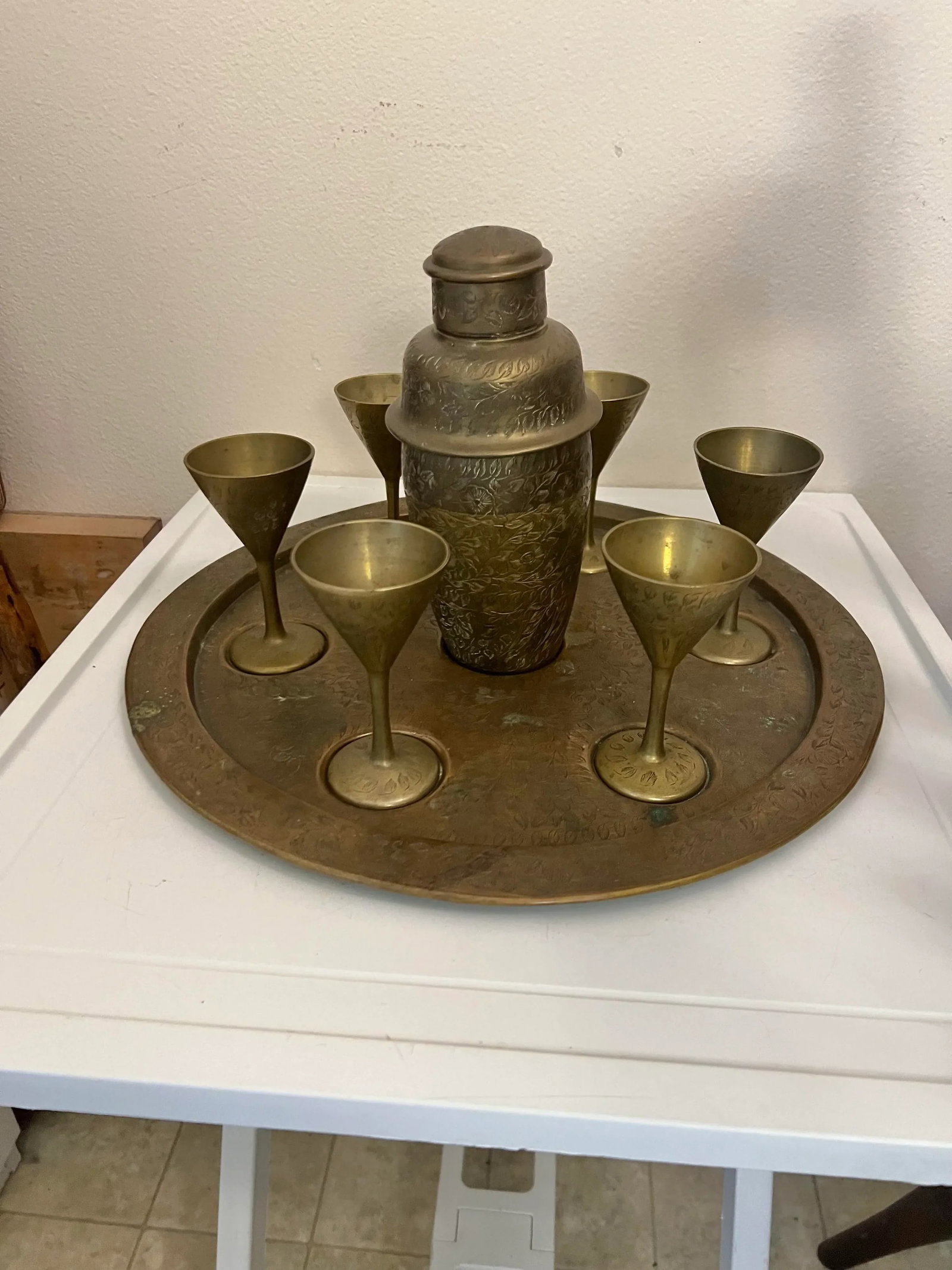 1930s Vintage Cocktail Shaker Set Brass Liquor Set - 4