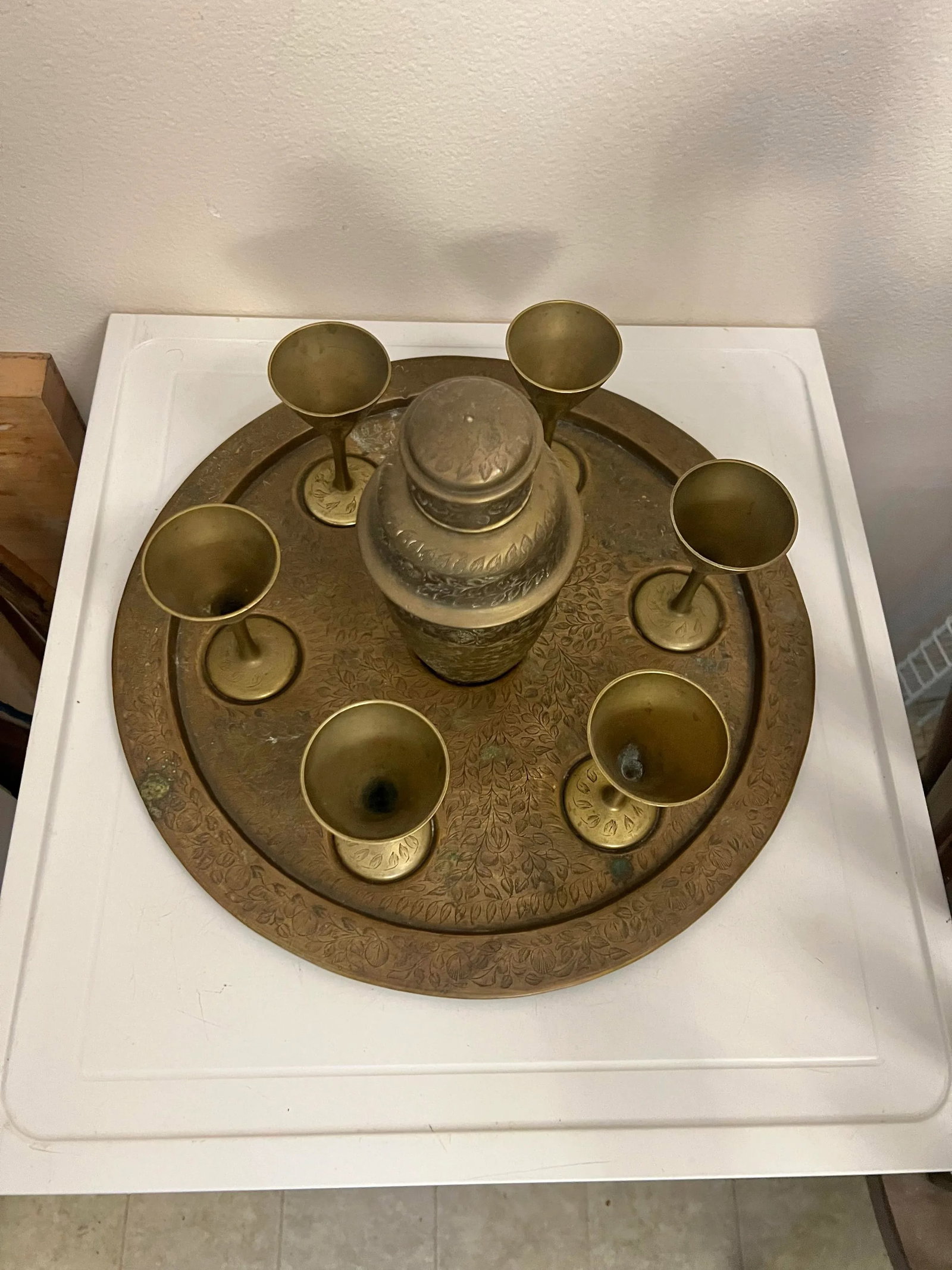 1930s Vintage Cocktail Shaker Set Brass Liquor Set - 5