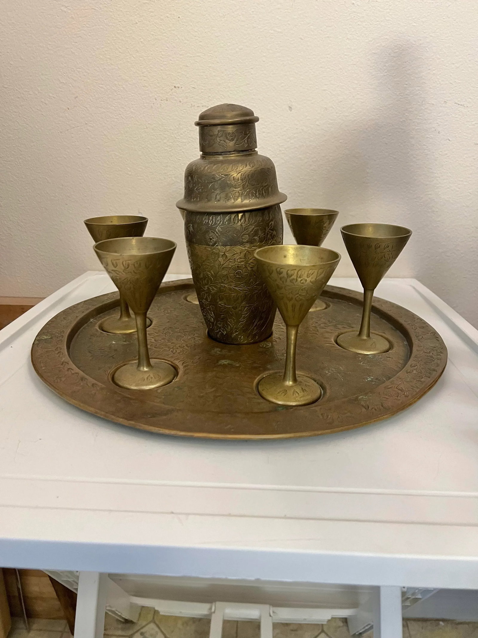 1930s Vintage Cocktail Shaker Set Brass Liquor Set - 6