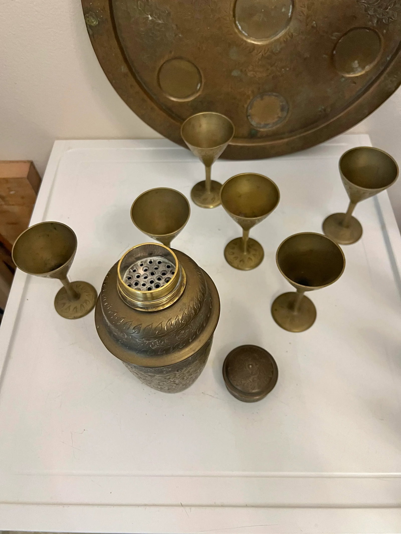 1930s Vintage Cocktail Shaker Set Brass Liquor Set - 7