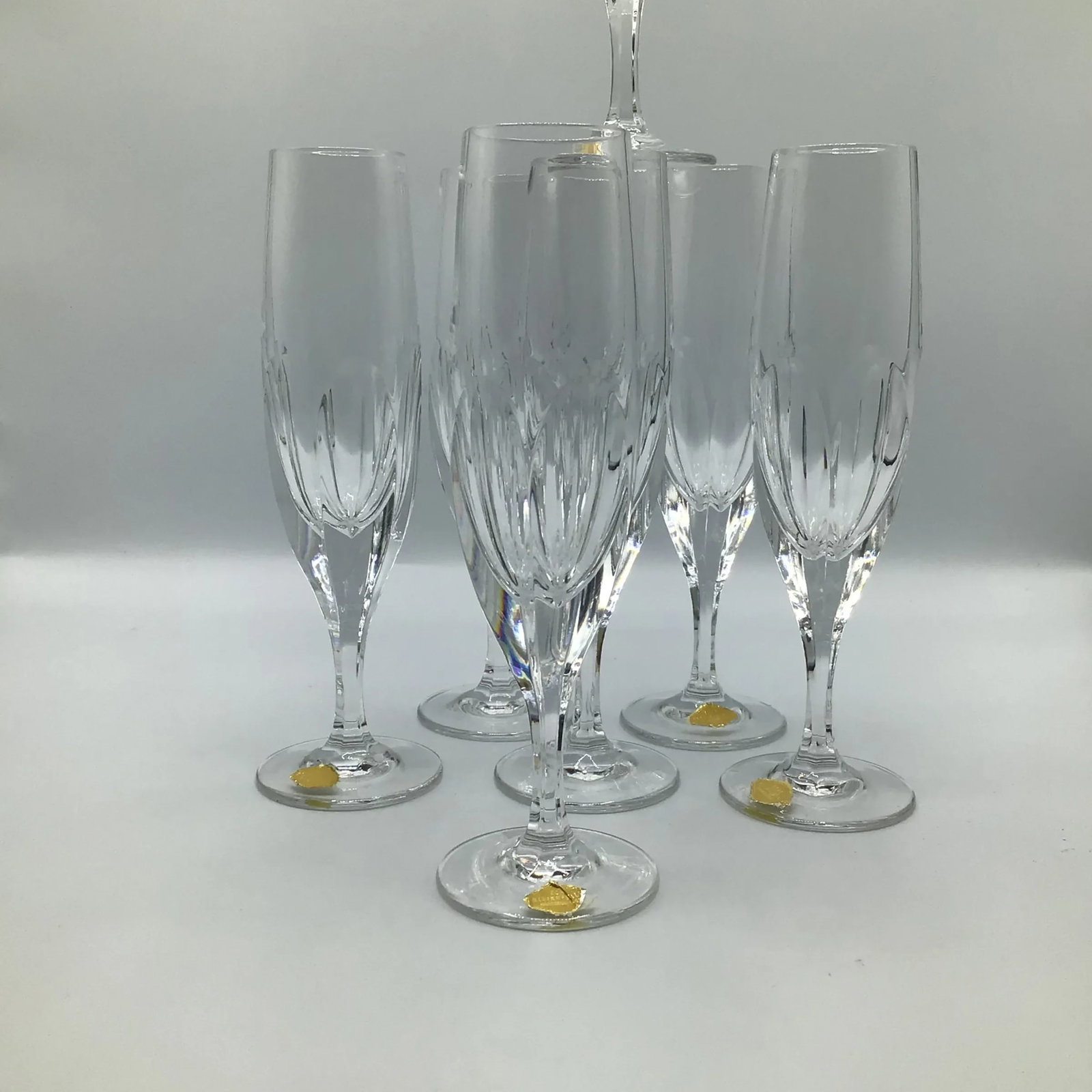 Vintage German Nachtmann Crystal Champagne Flutes "Sonja"-Set of 7 - 12