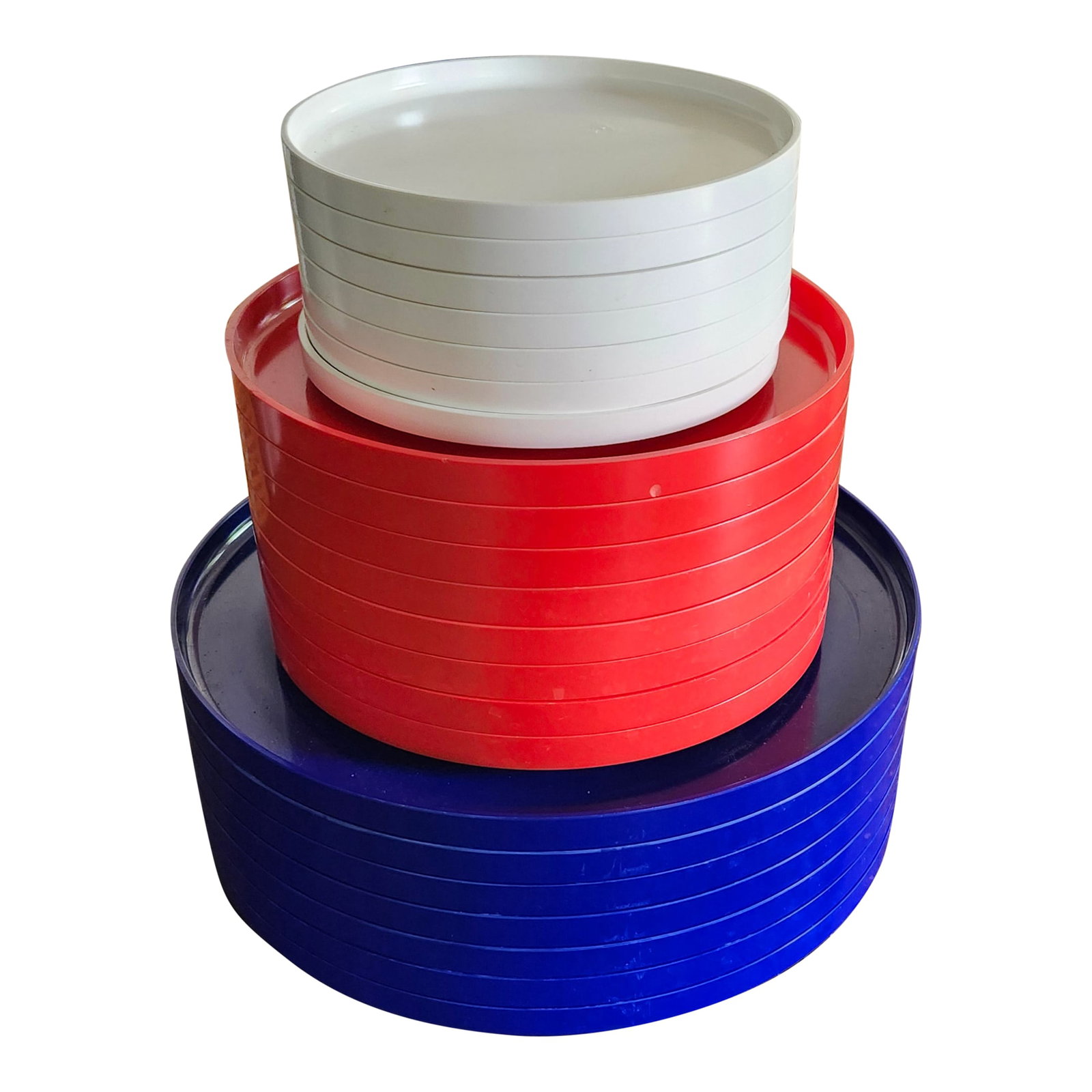 Vintage Heller Massimo Vignelli Set of 22 Stackable Plates and Trays Blue, Red, White, Picknick (1 of 4)