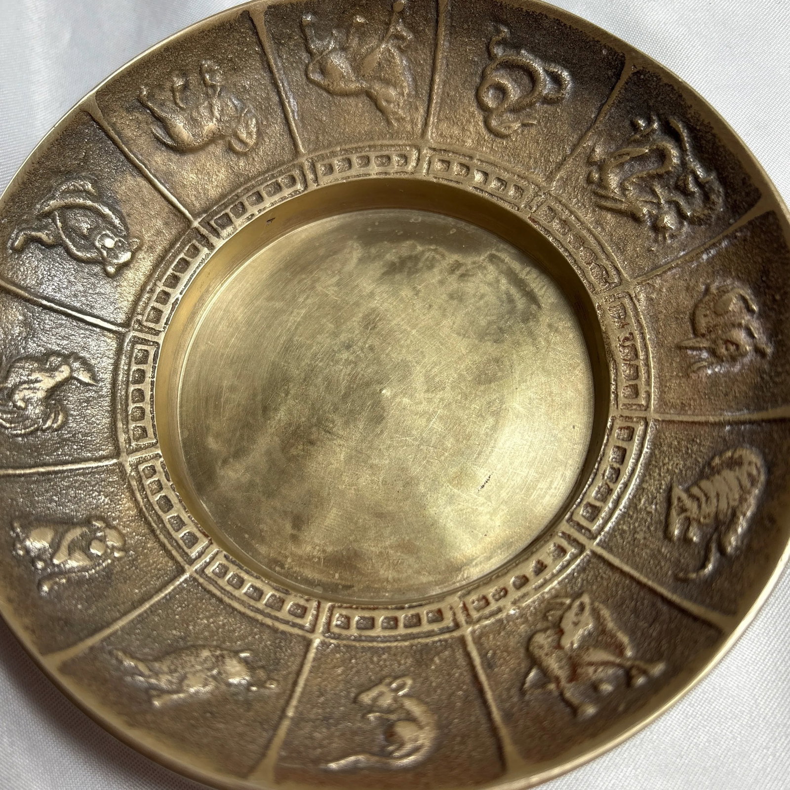 Diminutive Vintage 12 Month Zodiac Brass Bowl - 5