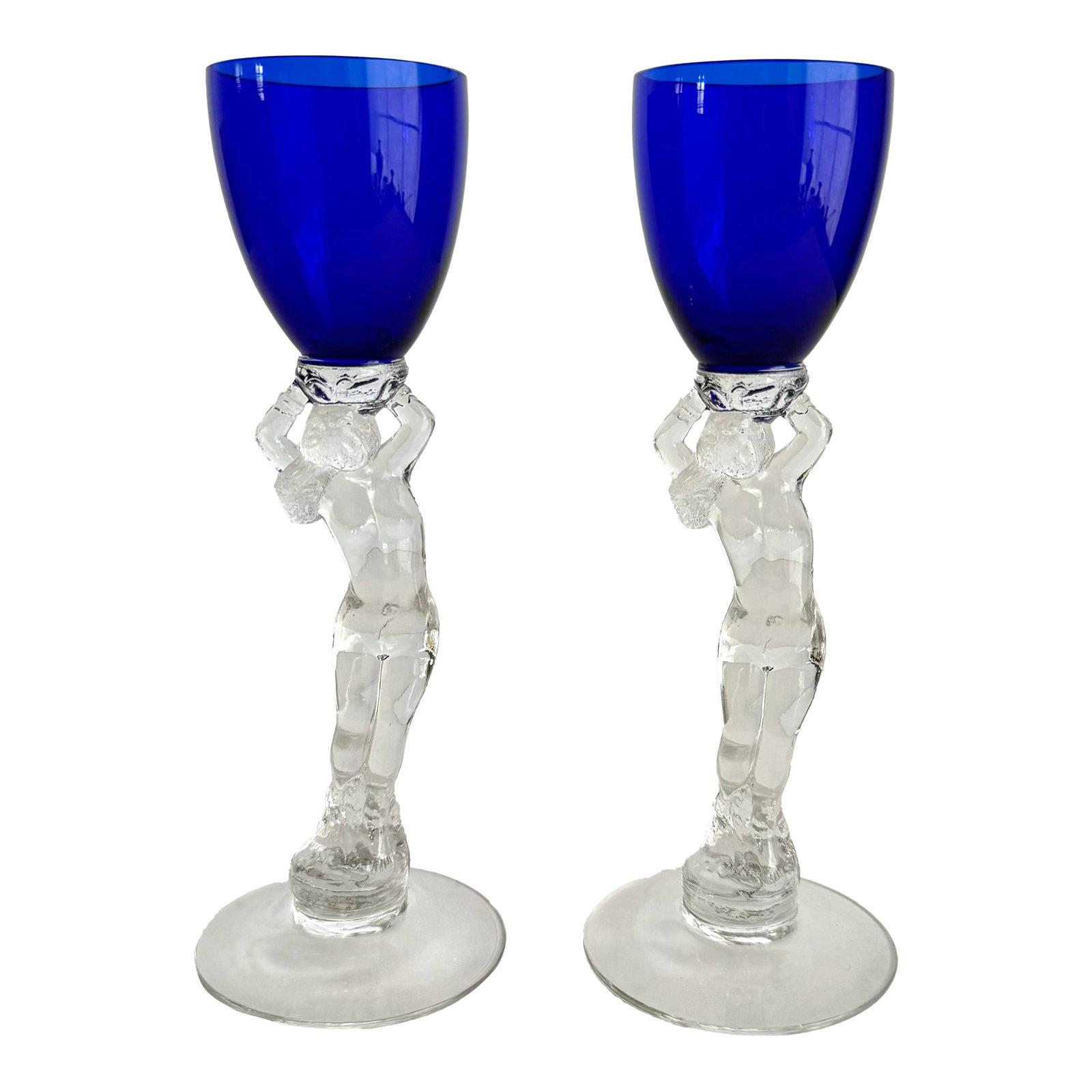 Cambridge Statuesque Nude Stem Cordial Glasses Brandy Port Wine Cobalt Blue Bowl (1 of 9)