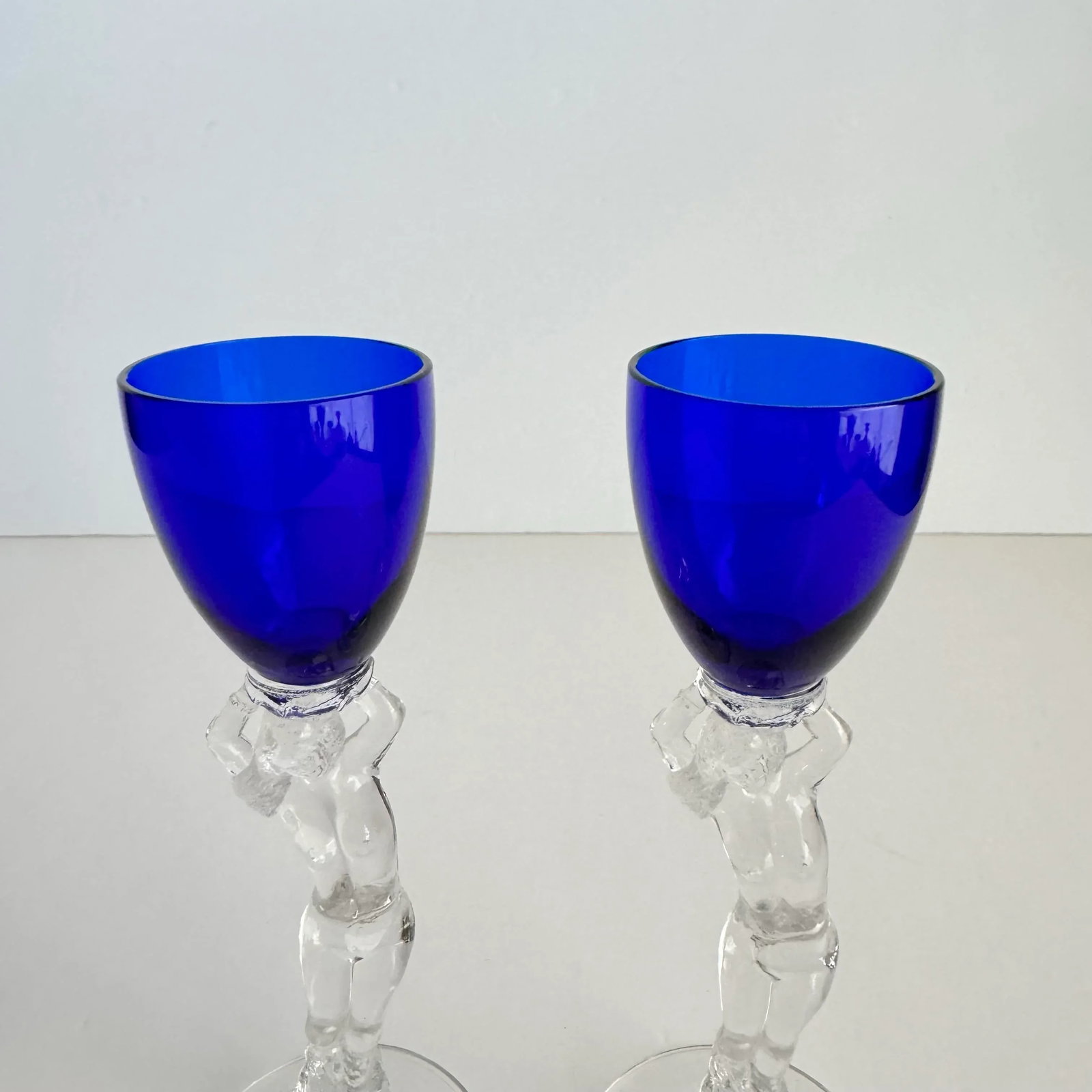 Cambridge Statuesque Nude Stem Cordial Glasses Brandy Port Wine Cobalt Blue Bowl - 3