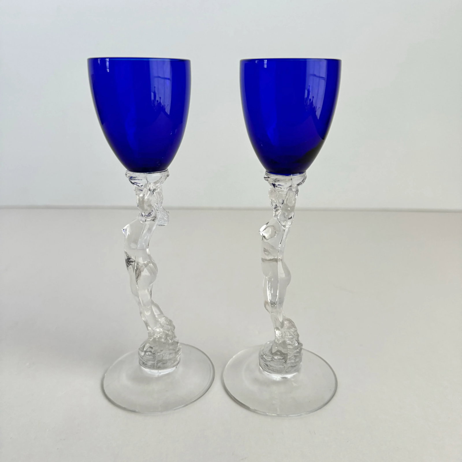 Cambridge Statuesque Nude Stem Cordial Glasses Brandy Port Wine Cobalt Blue Bowl - 5